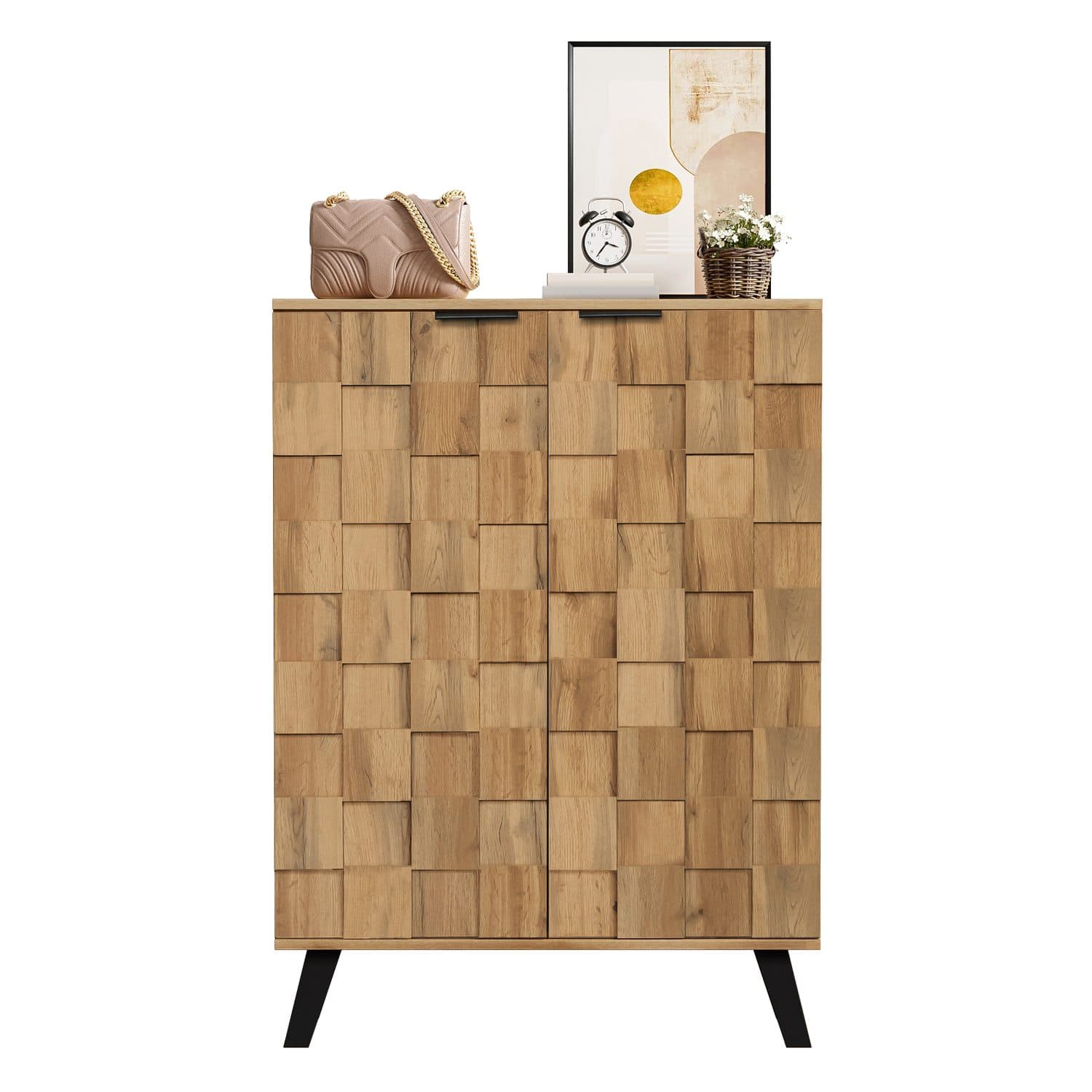 Modern Wood Grain Shoe Cabinet for Hallway Storage - Wood