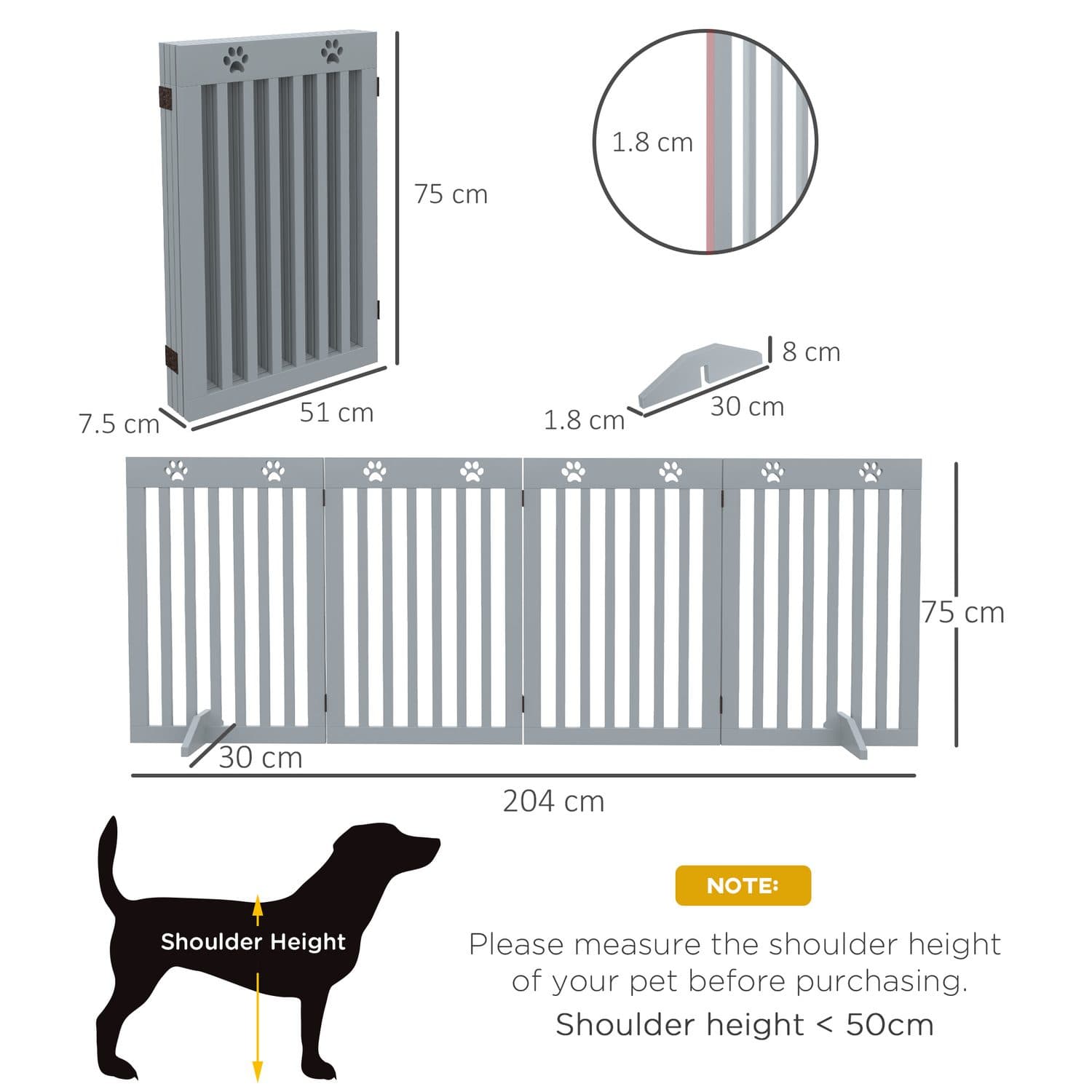 PawHut Foldable Freestanding Dog Gate with Support Feet - image 3
