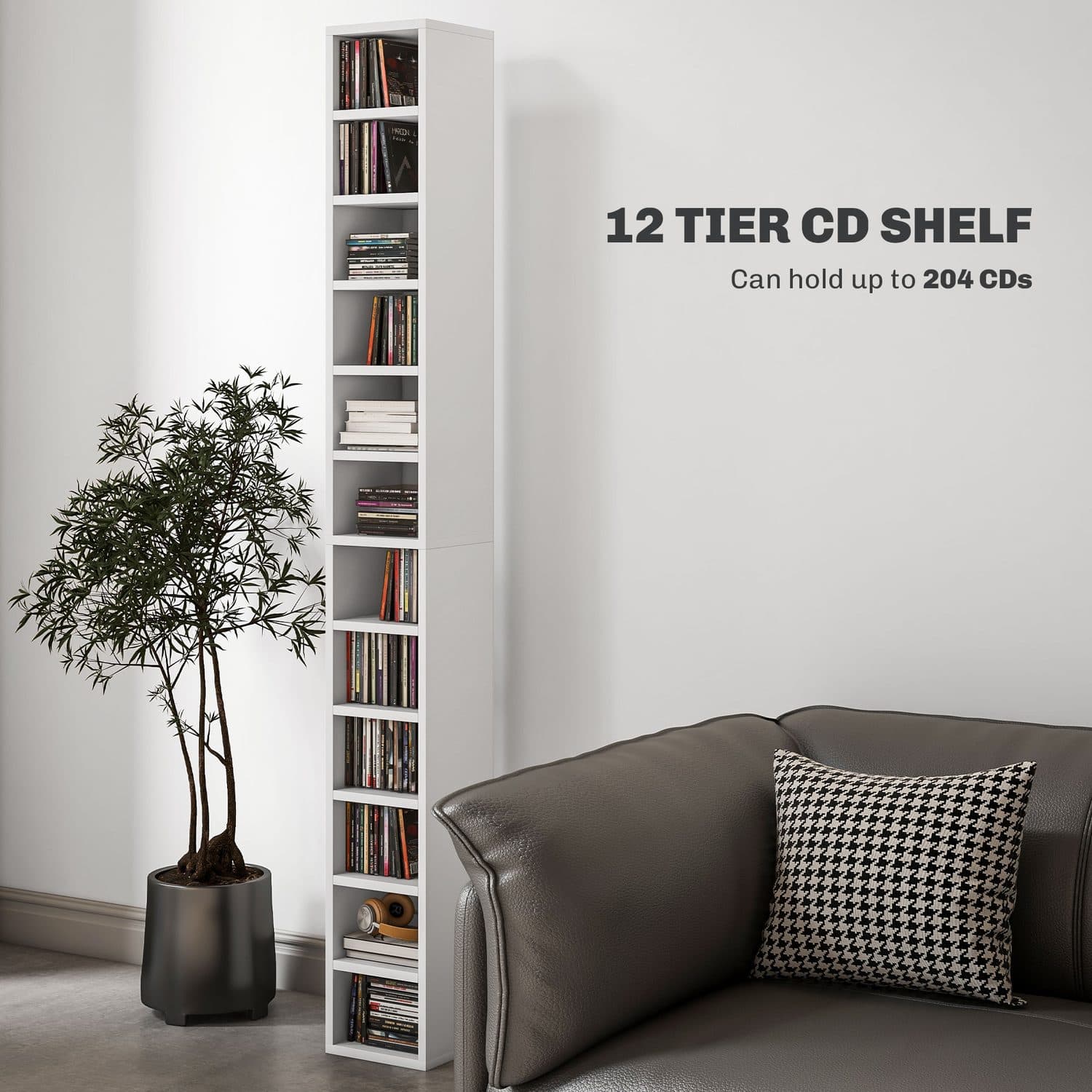 White Tall CD Tower — 204-Disc 12-Tier Media Storage - image 1