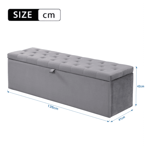 Grey Velvet Storage Bench - image 3