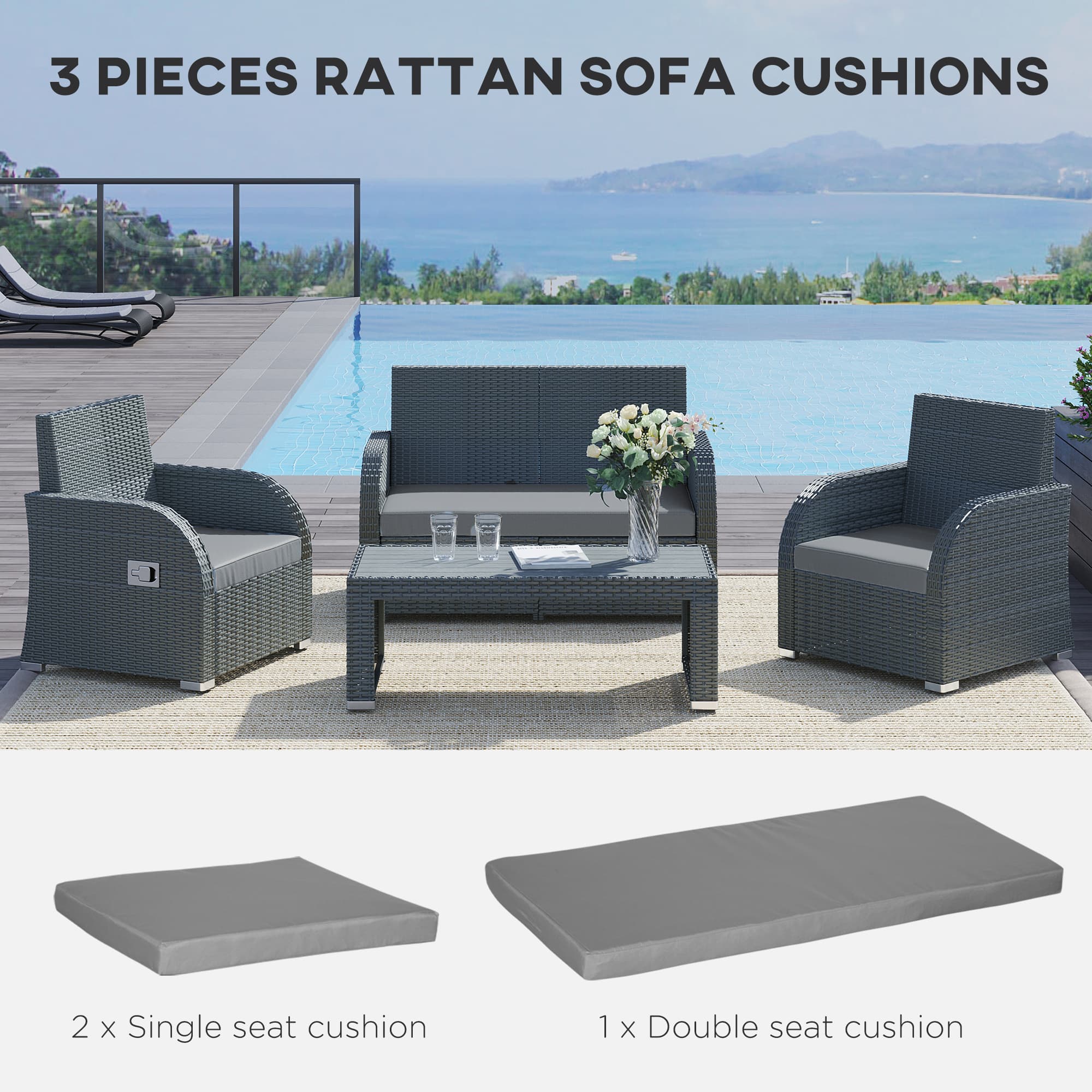 Dark Grey Outdoor Cushions for Rattan Furniture - image 3