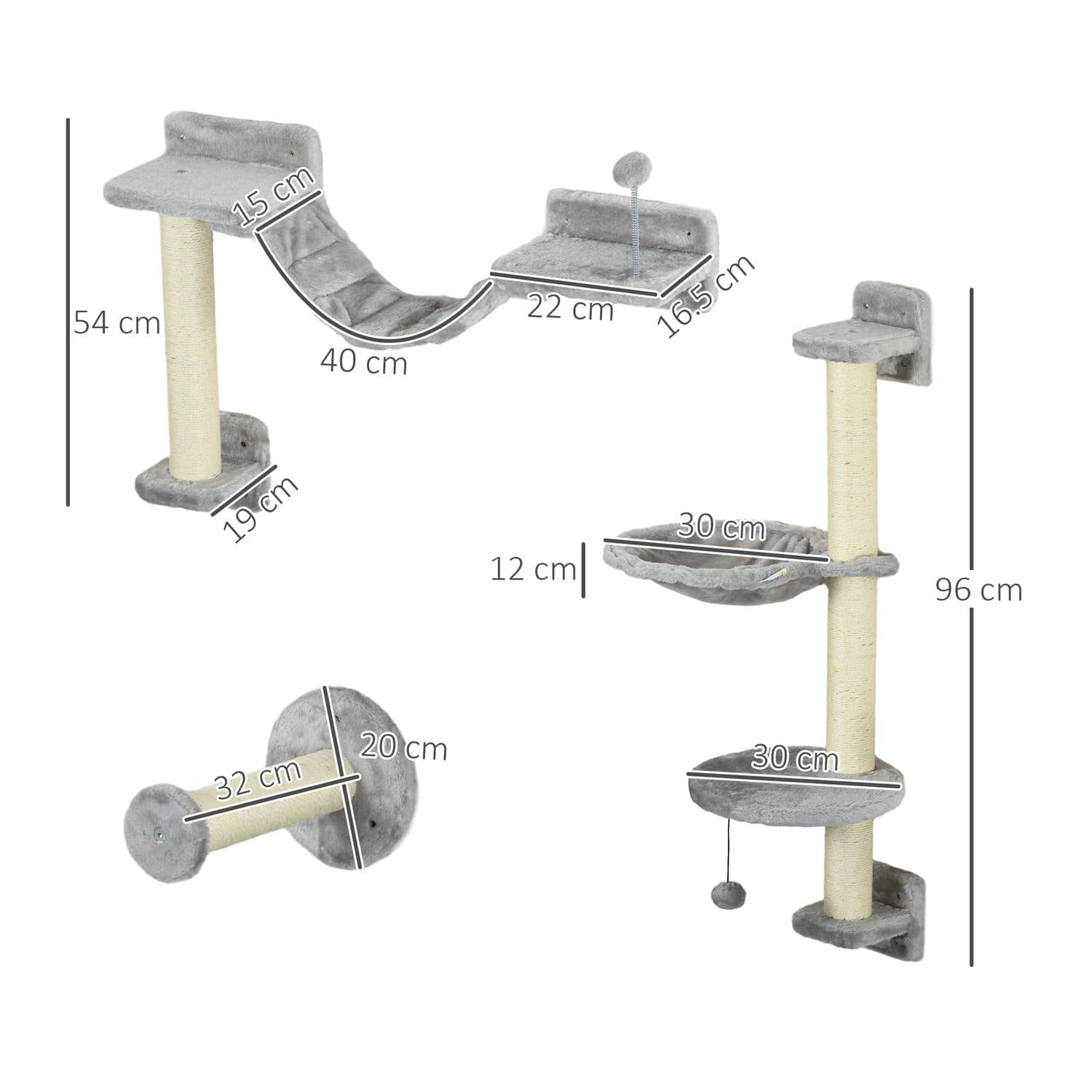 Wall-Mounted Cat Set with Hammock, Perches and Scratching Posts - image 2