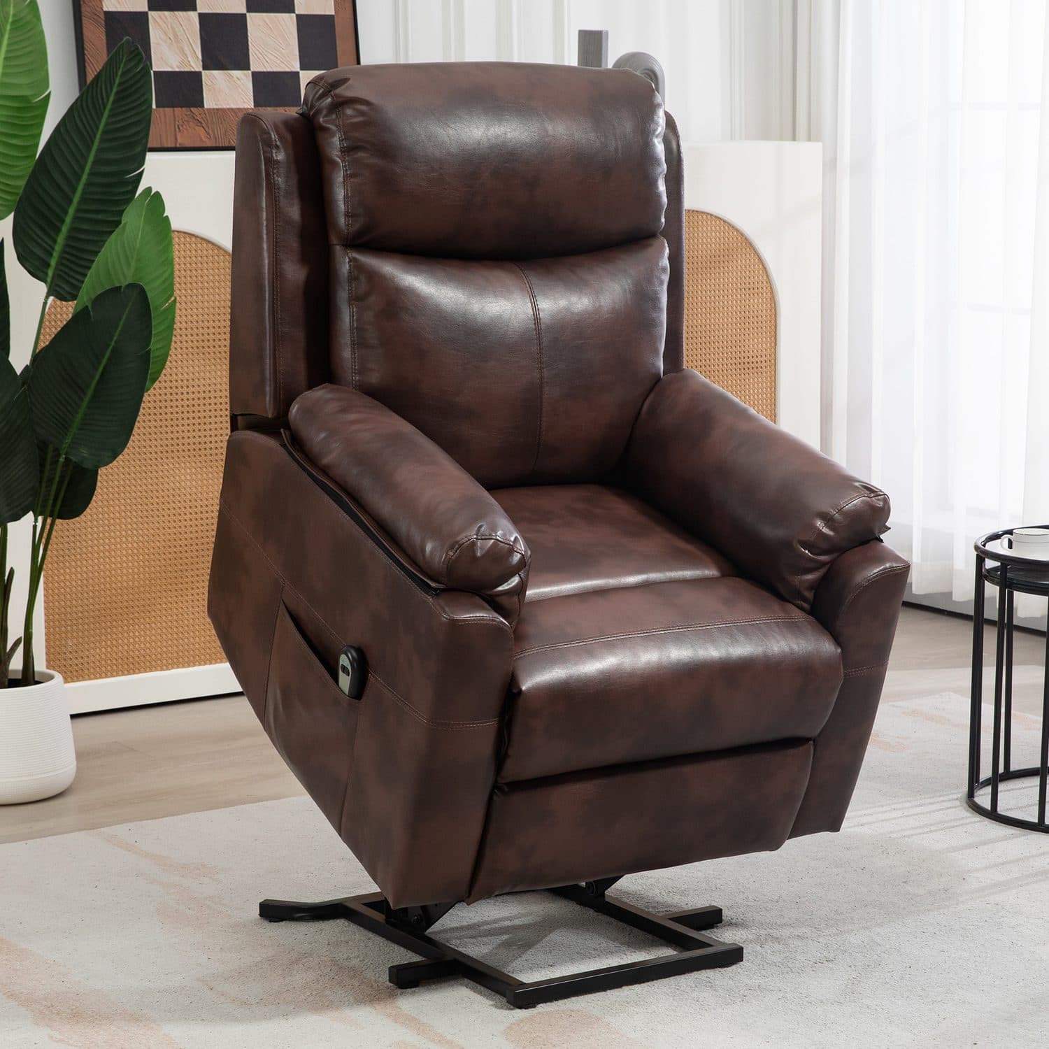 Dark Brown Faux Leather Electric Riser Recliner - image 4