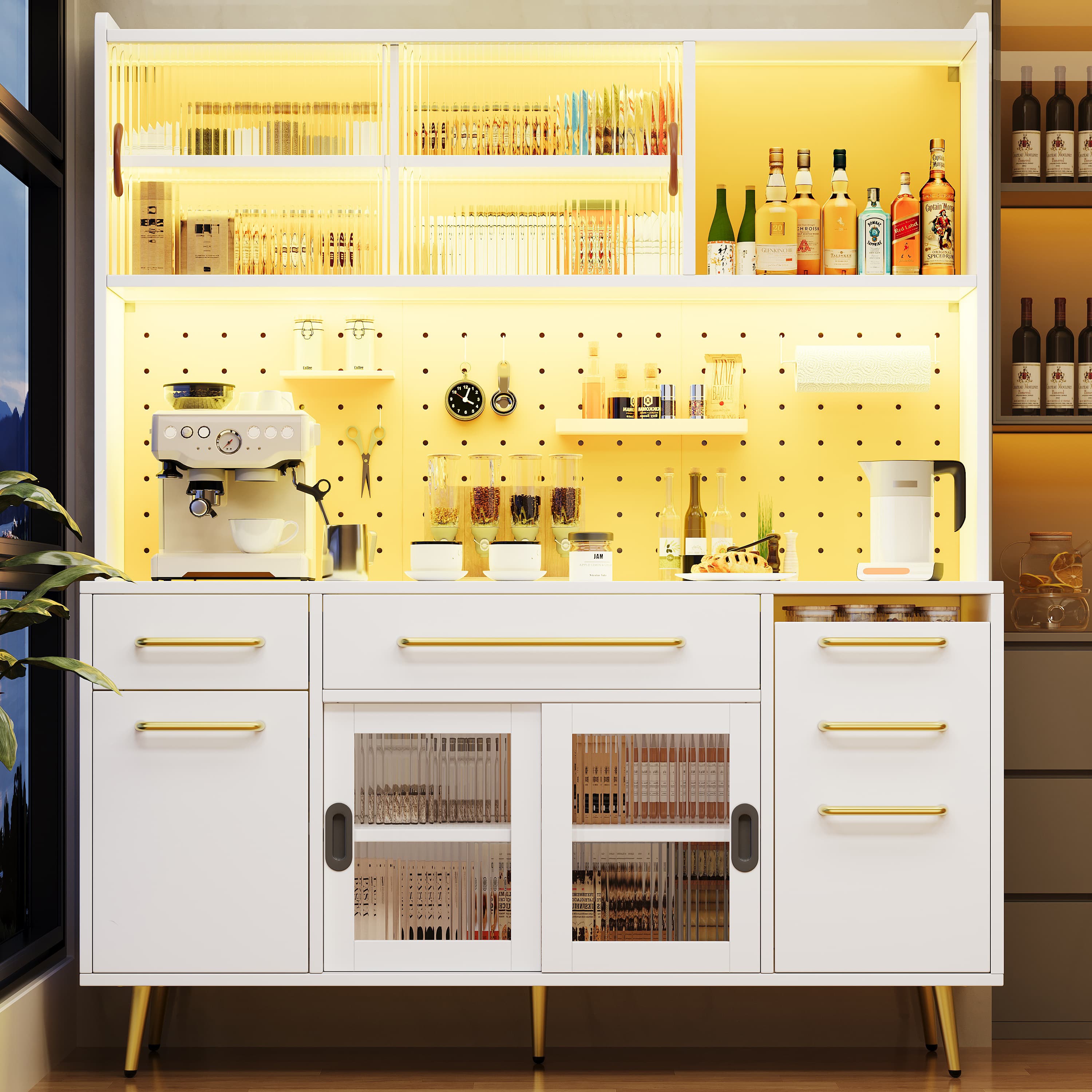White Storage Sideboard with LED Lighting, Drawer & Glass Shelves - image 3