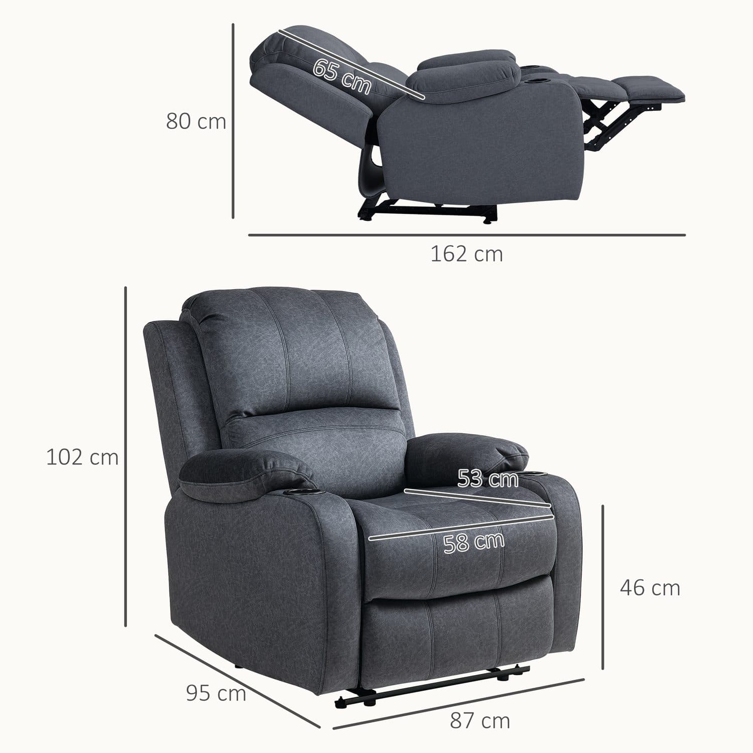 Black Microfibre Manual Recliner Chair - image 5