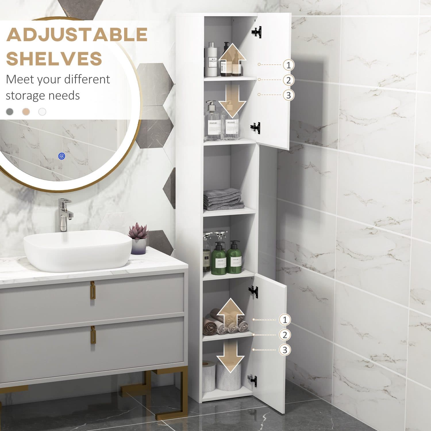 Tall High Gloss White Bathroom Cabinet for Smart Storage - image 5