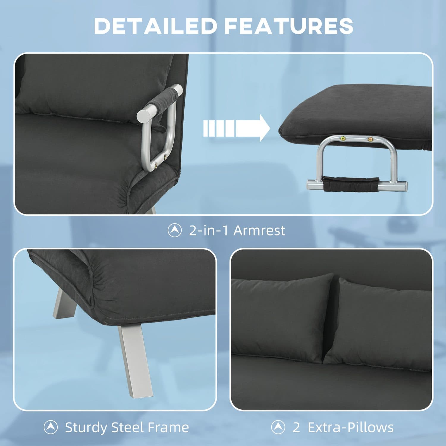 Charcoal Grey Click-Clack Sofa Bed - image 5