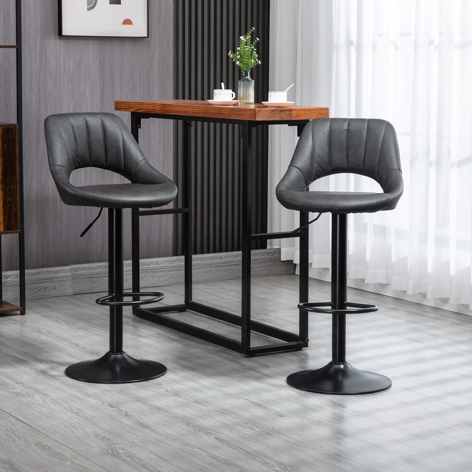 Grey PU Leather Swivel Bar Stools Set of 2 - image 5