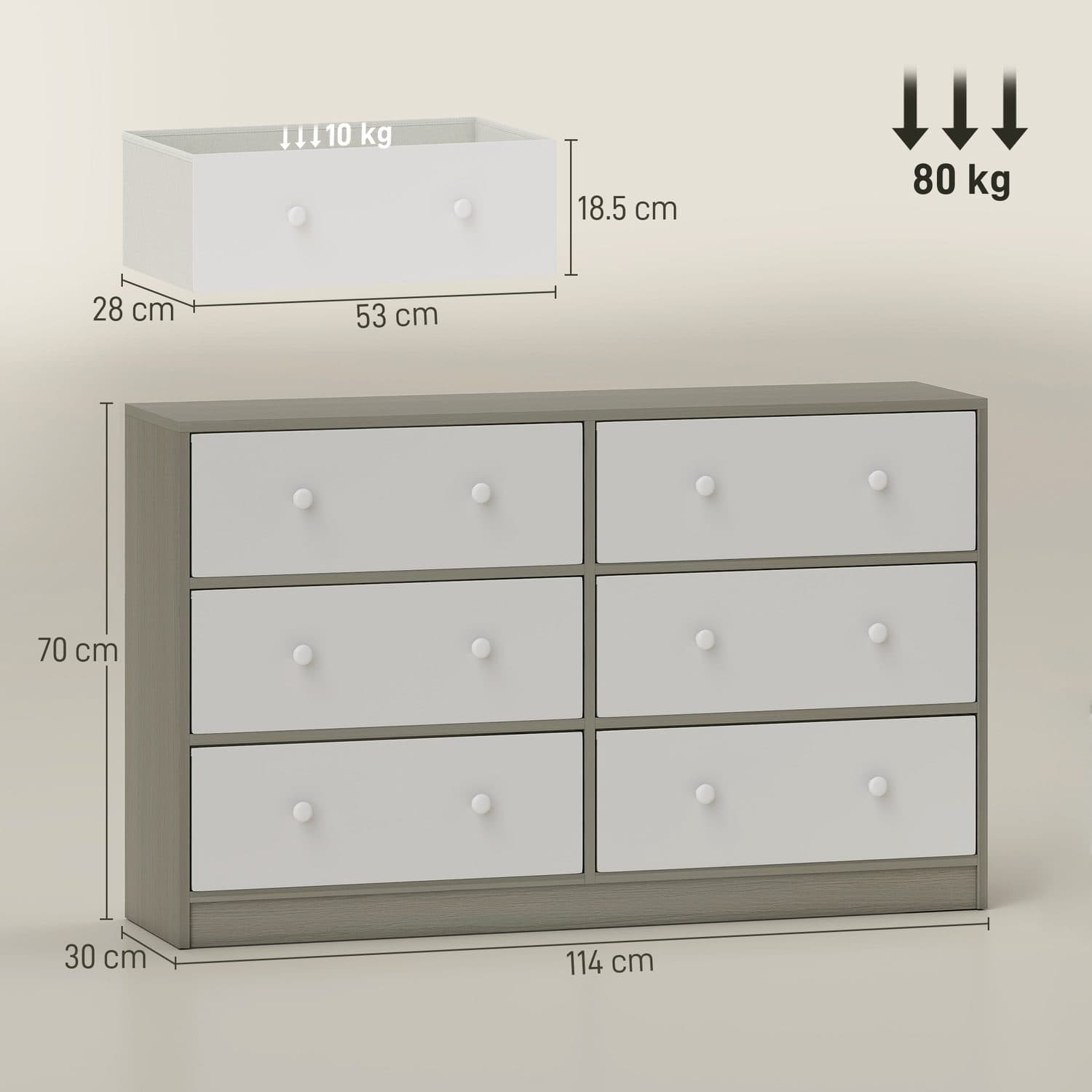 6-Drawer White & Grey Fabric Dresser - image 3