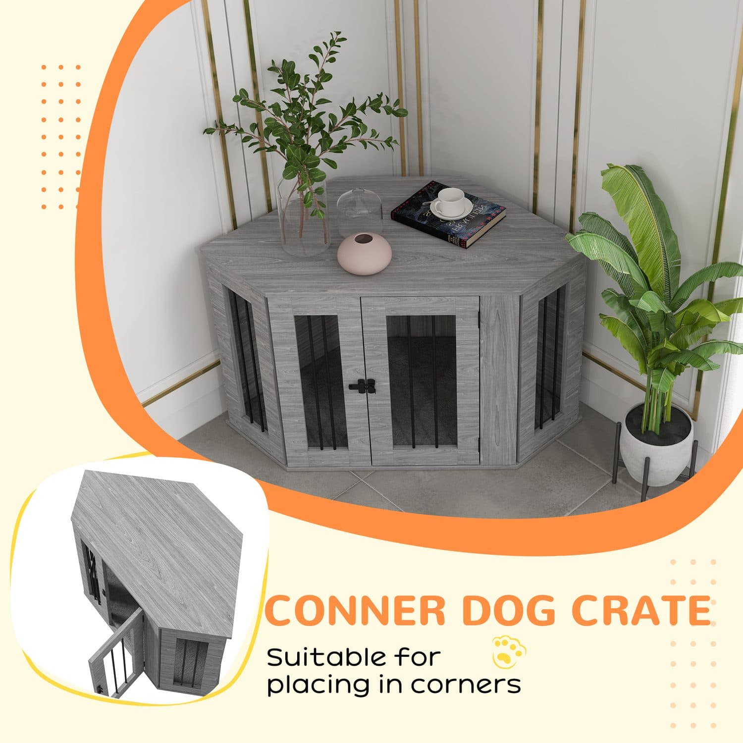 PawHut 2-in-1 Grey Dog Crate Side Table - image 1