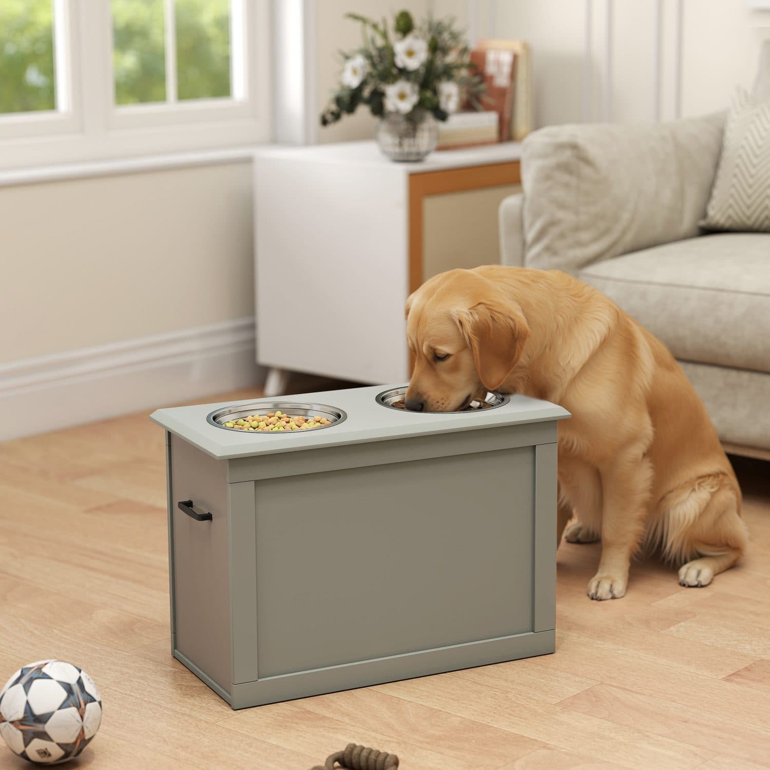 PawHut Raised Dog Feeder & Storage - image 3