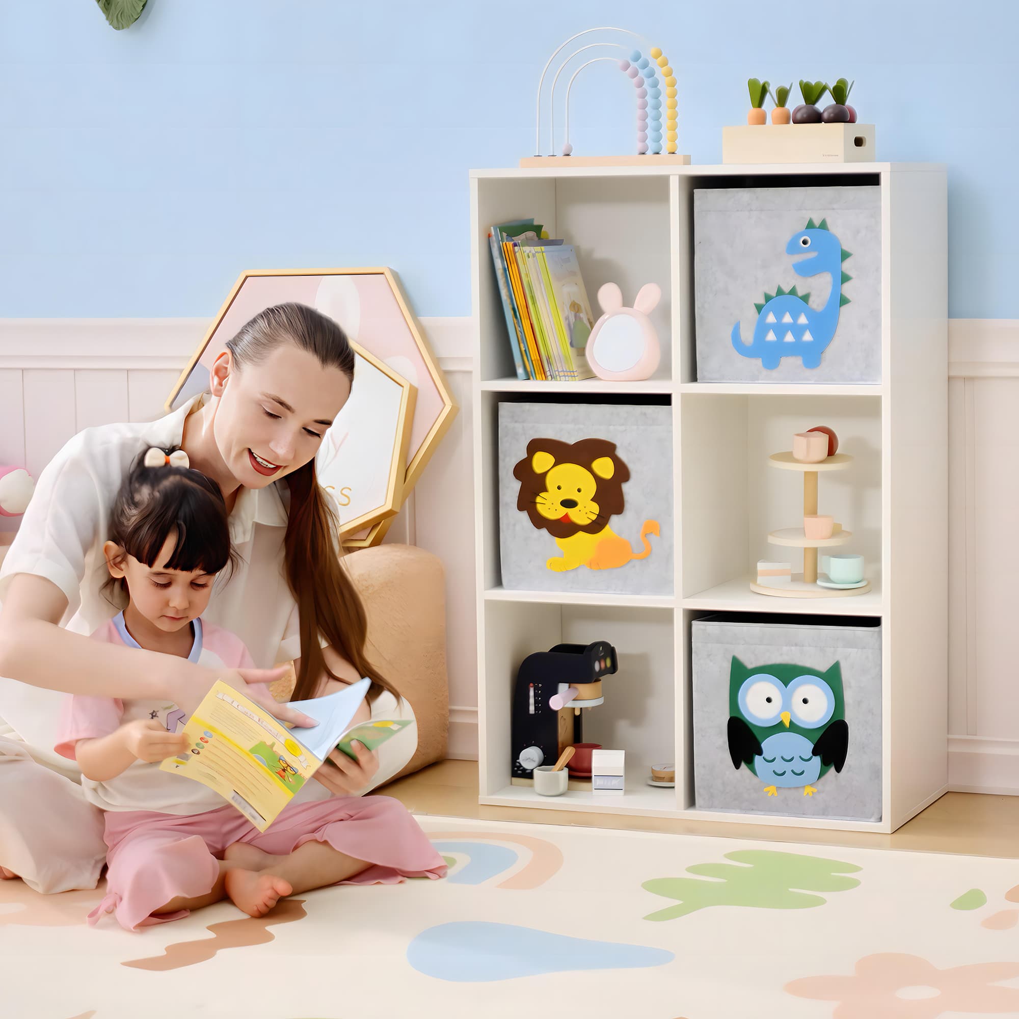White Kids Storage Cabinet with Three Fabric Drawers - image 5
