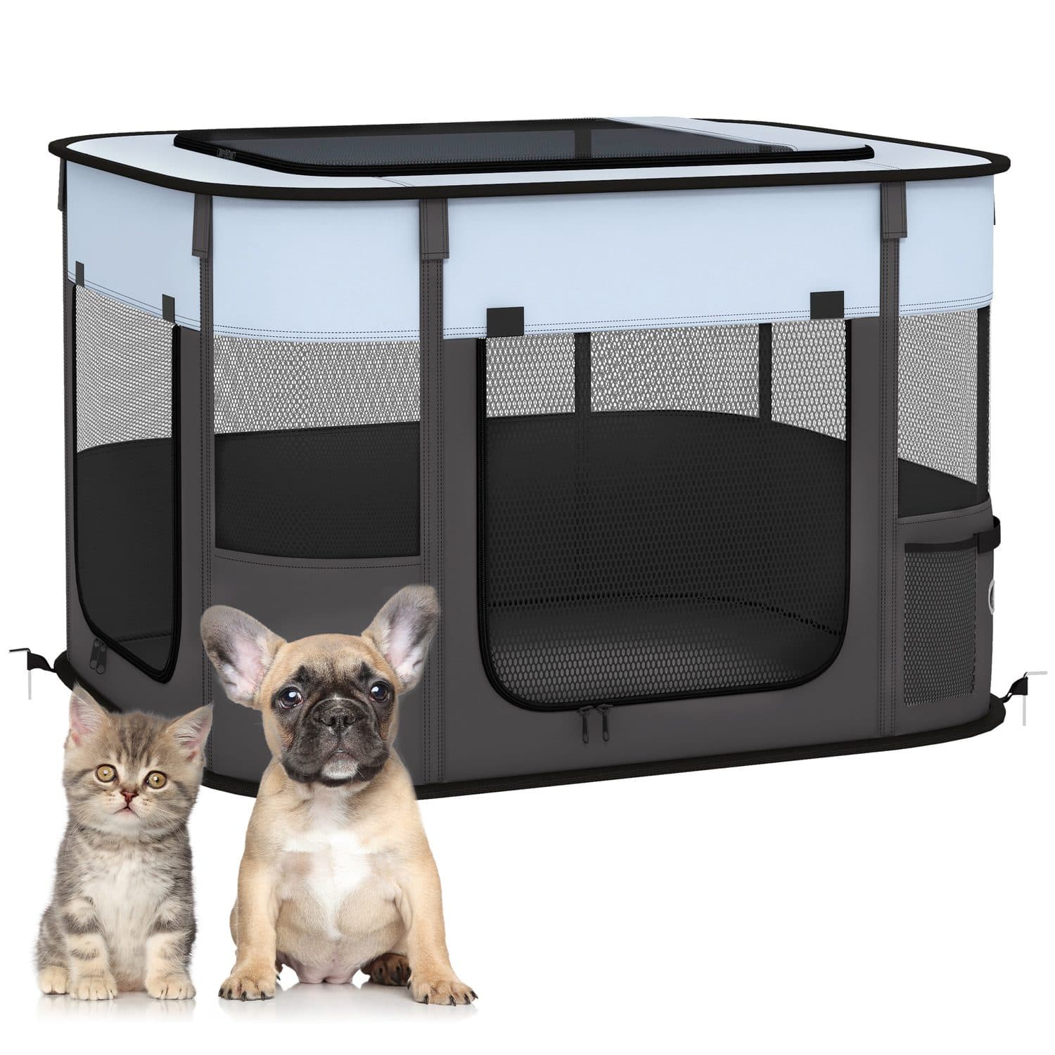 Foldable Pet Playpen with Ground Stakes for Outdoor Stability