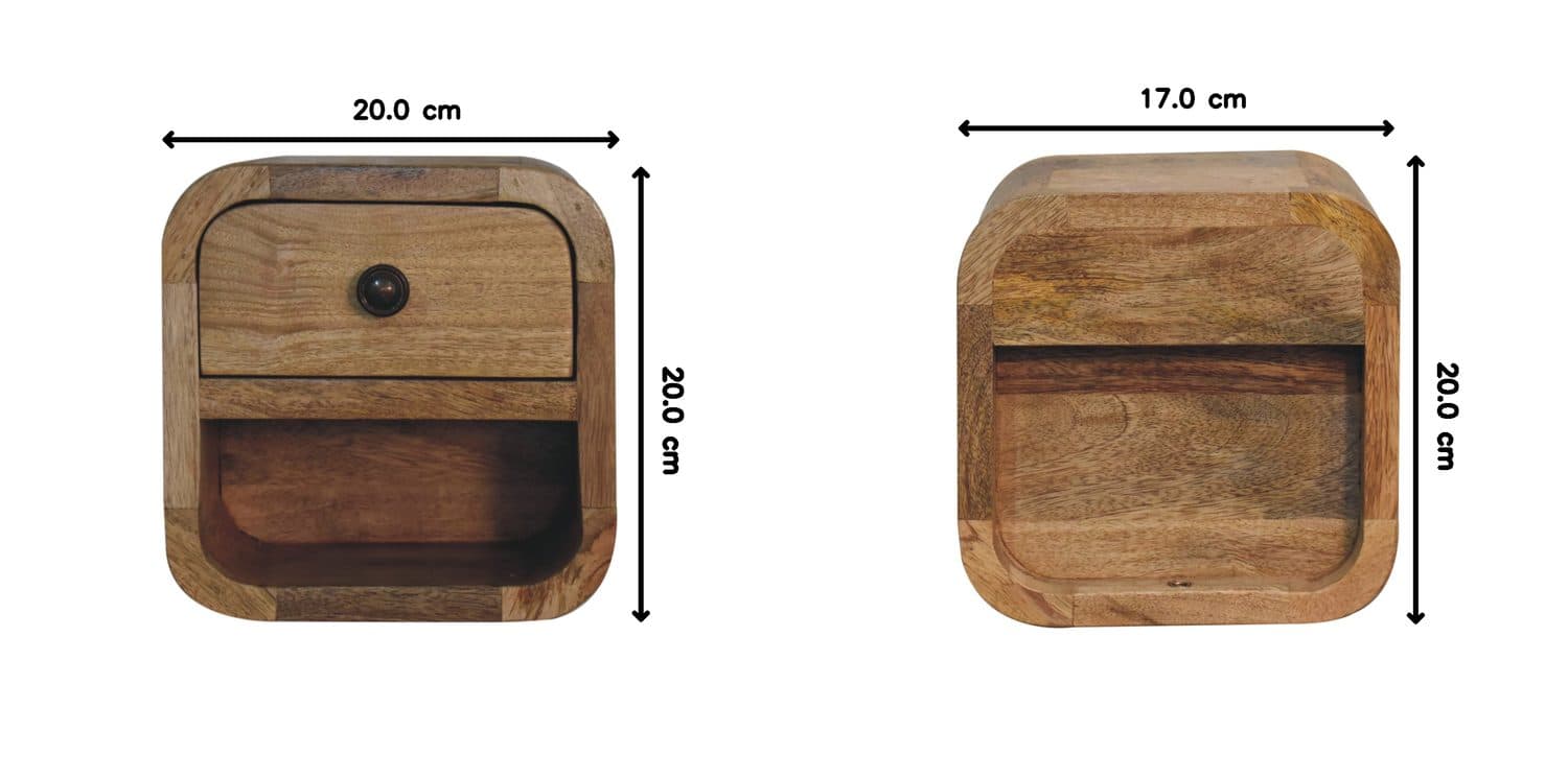 Compact Curved Floating Bedside Table in Solid Mango Wood - image 1