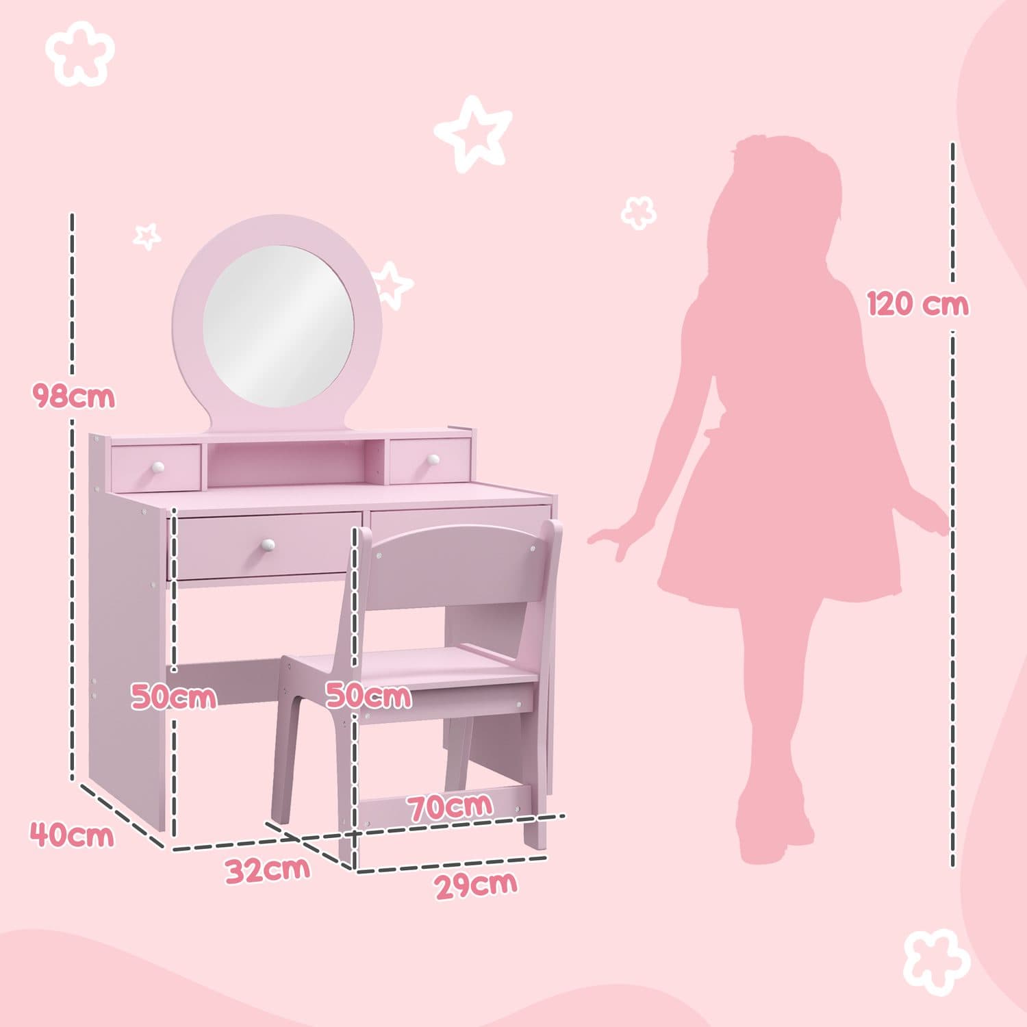 Pink Kids Dressing Table Set - image 1