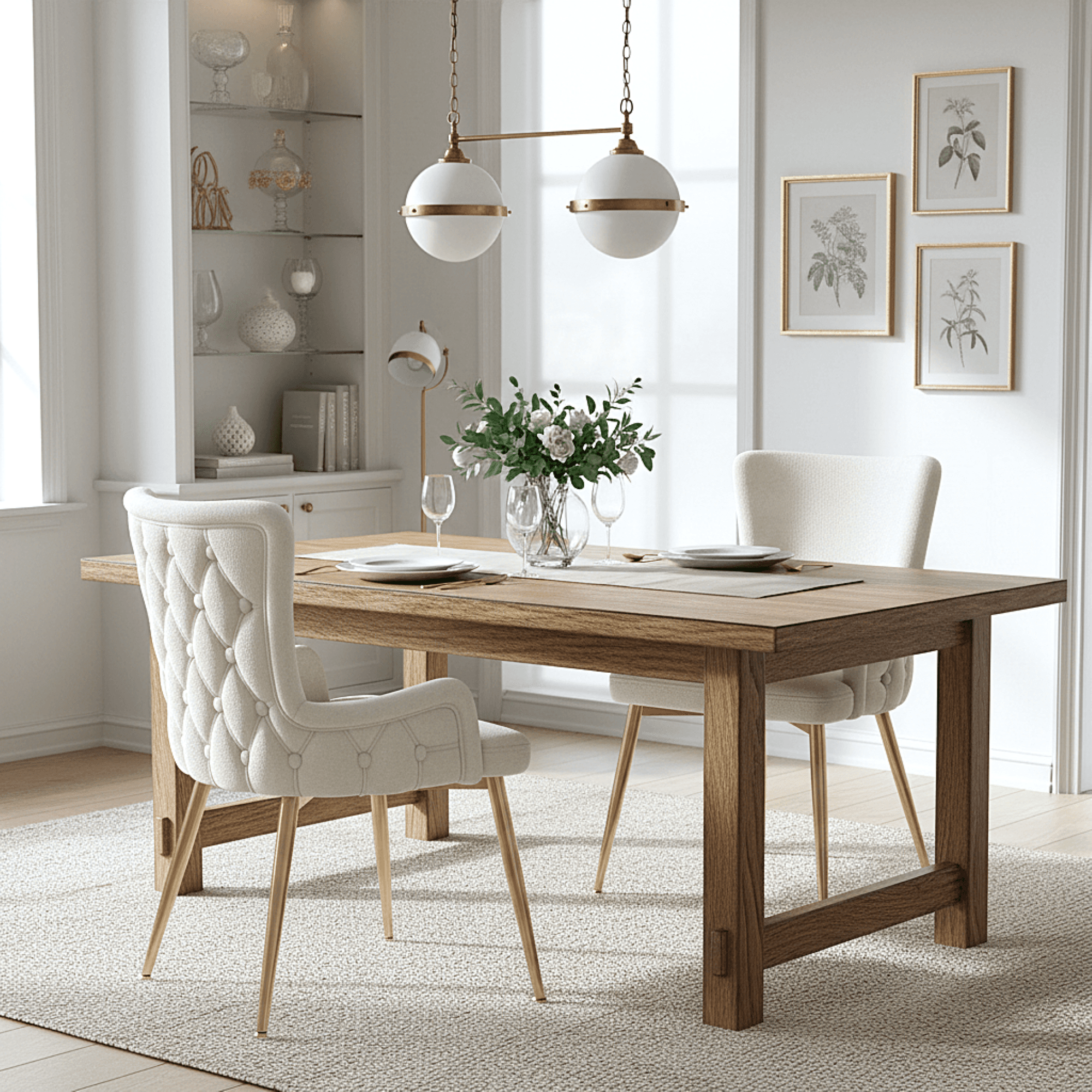 Modern Beige Velvet Chairs with Gold Legs (Set of 2)