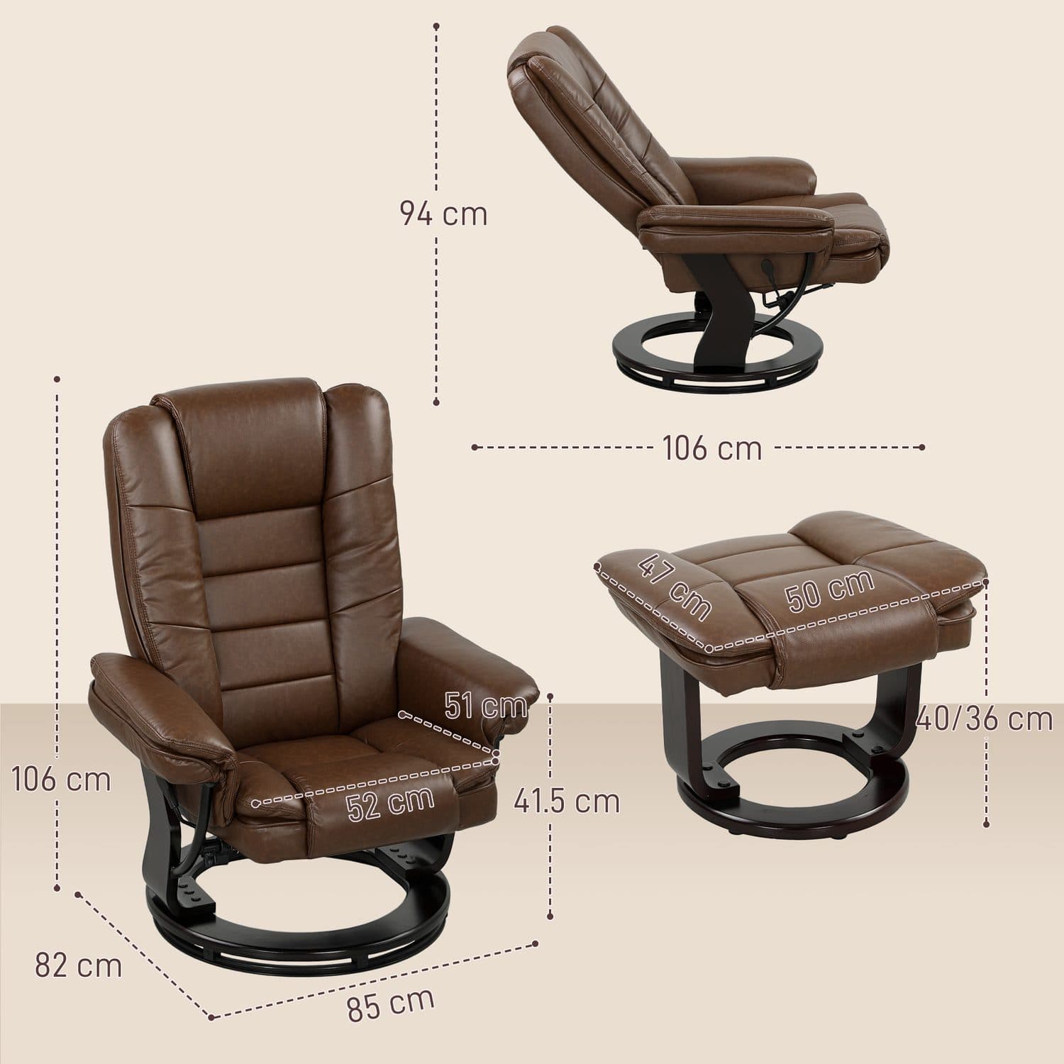 Brown Faux Leather Recliner & Footstool - image 1