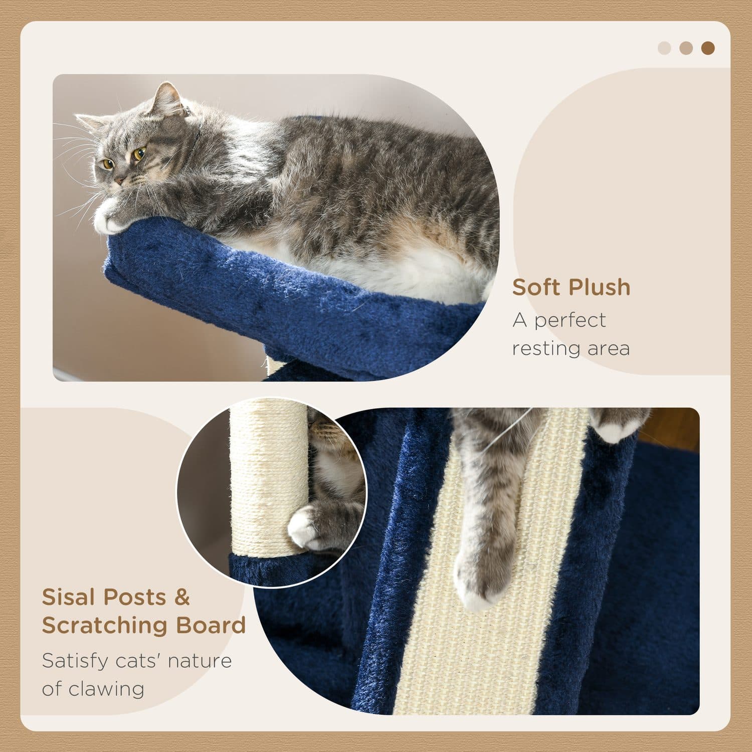 PawHut Sisal Cat Activity Tree, Navy Blue - image 4