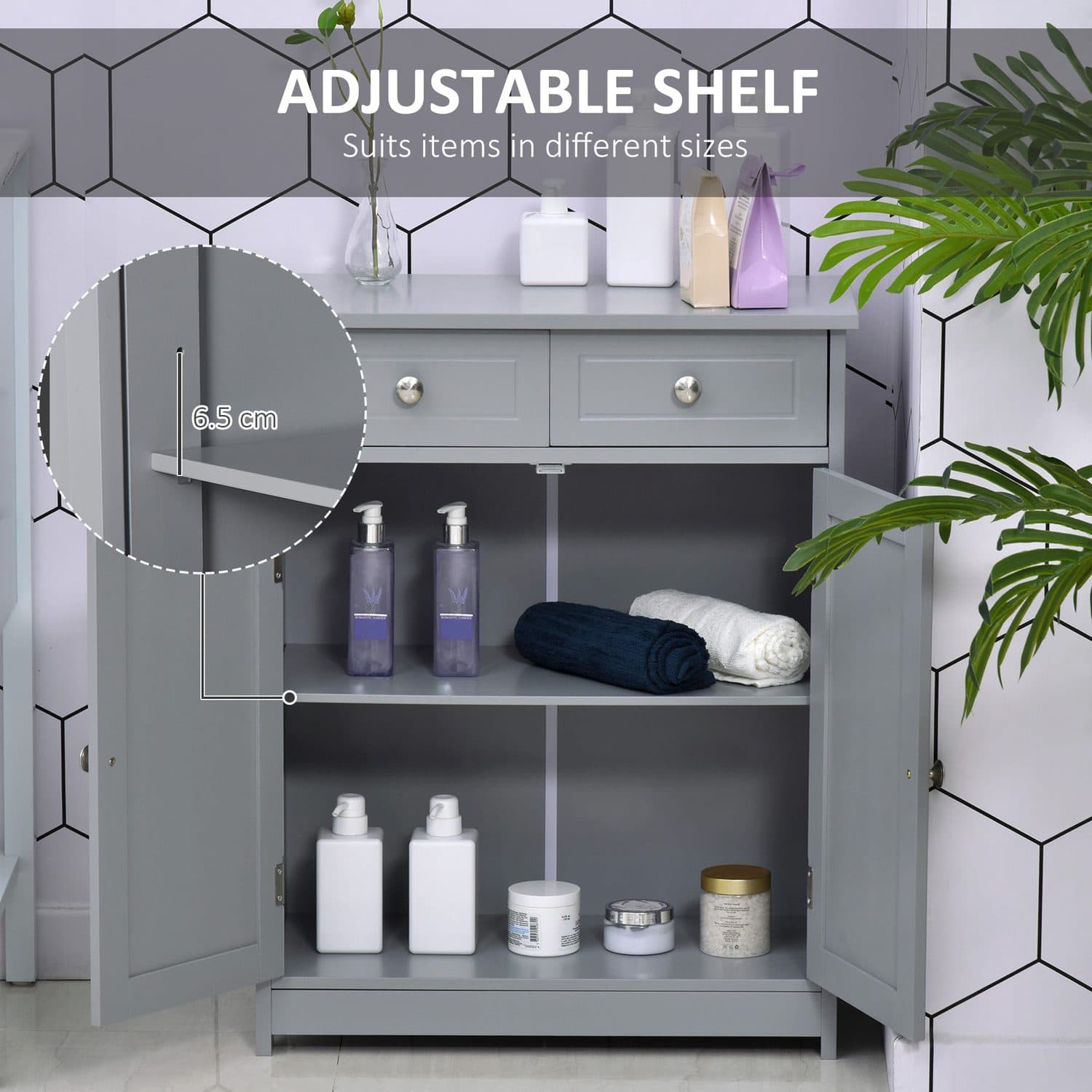Traditional Grey Freestanding Bathroom Storage Cabinet - image 2
