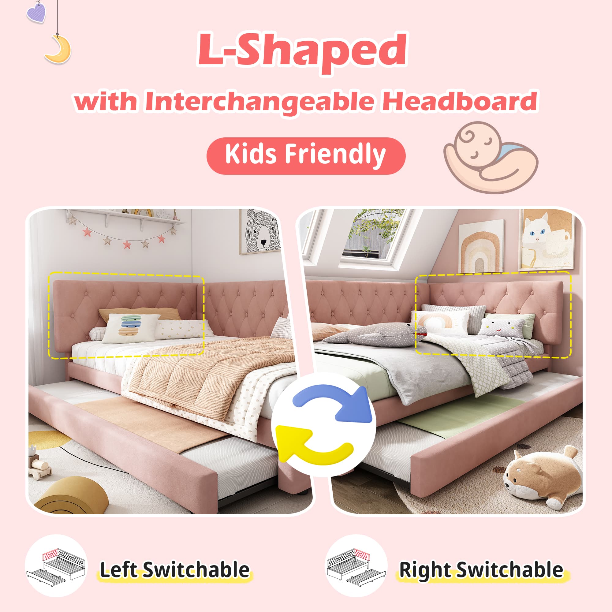 Chic Pink Velvet Daybed & Trundle - image 1