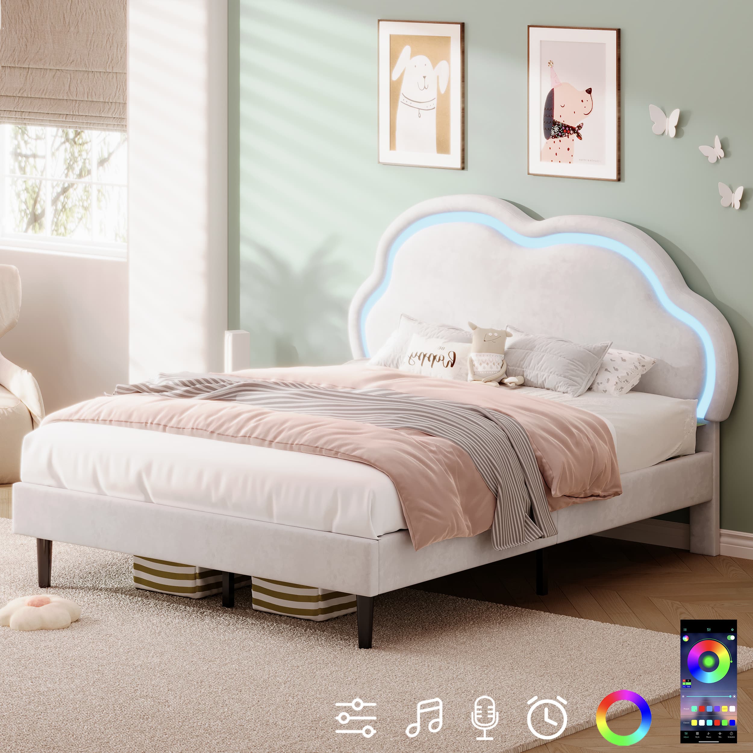 LED Cloud Velvet Double Bed