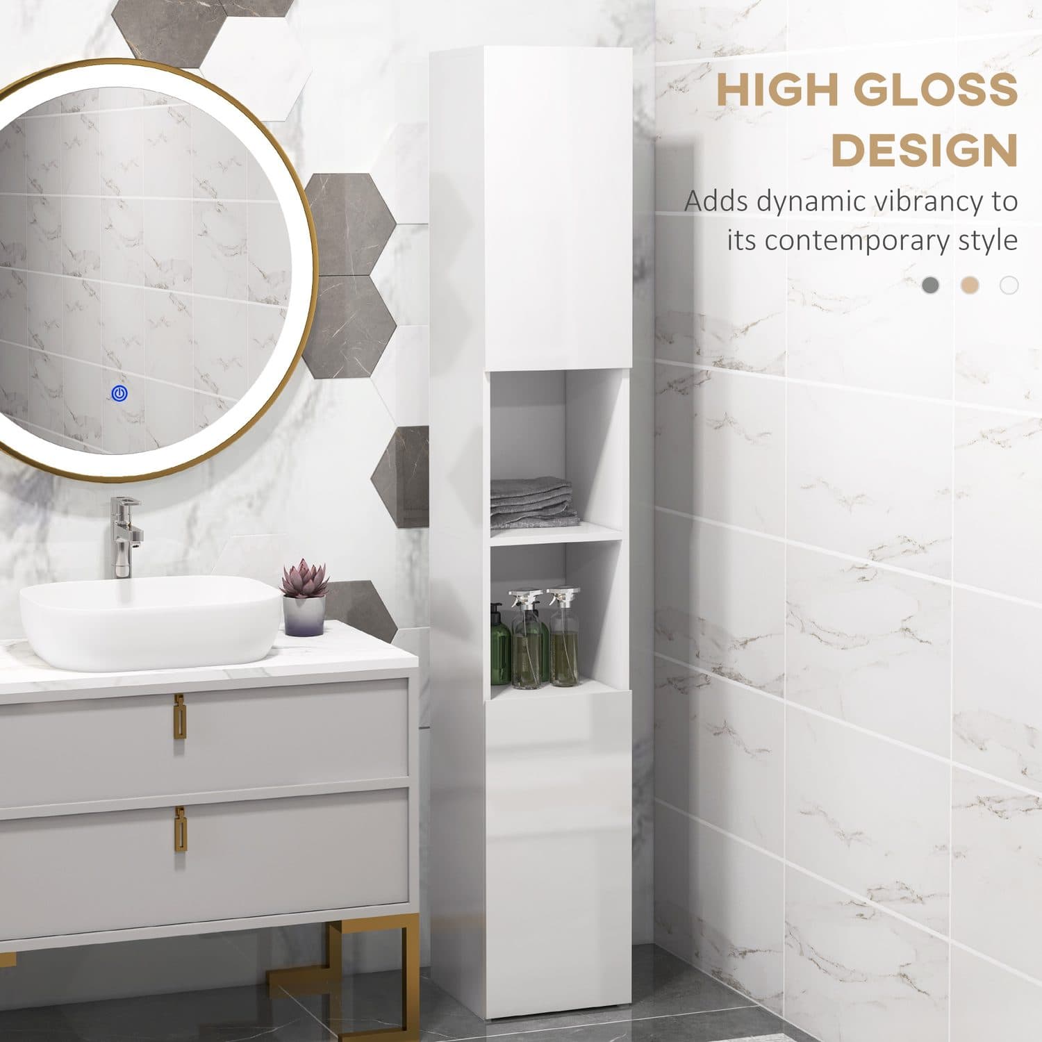 Tall High Gloss White Bathroom Cabinet for Smart Storage - image 4