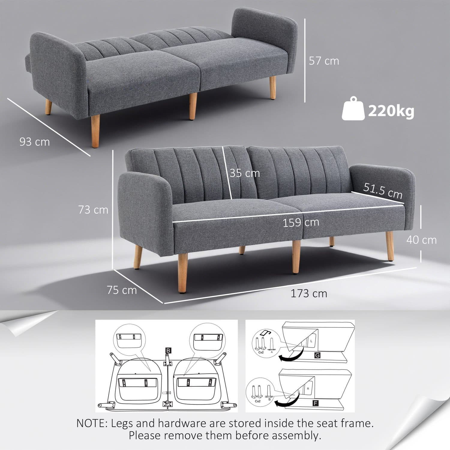 Grey Linen Click Clack Sofa Bed - image 4