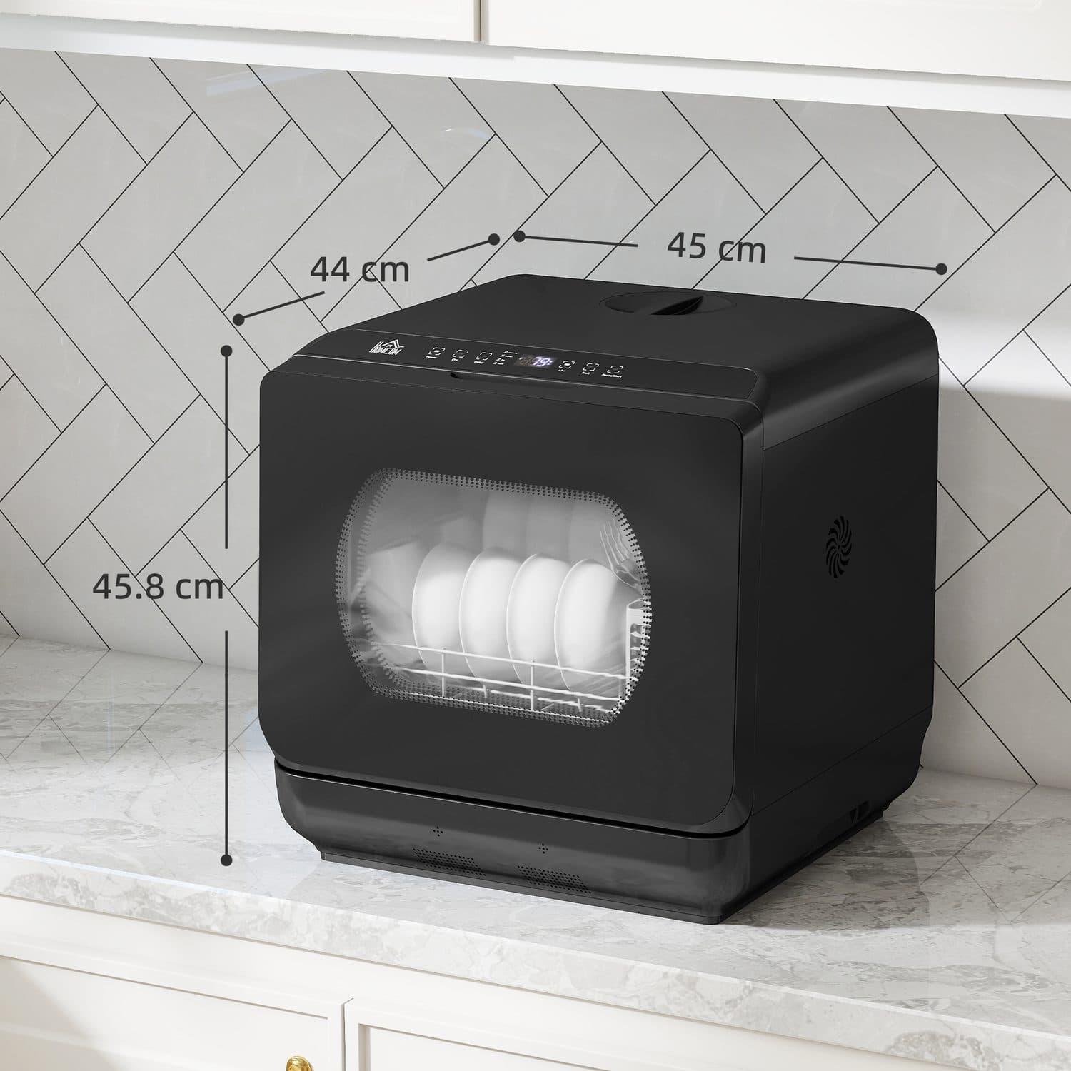 Compact Black Tabletop Dishwasher with 6L Tank - image 2