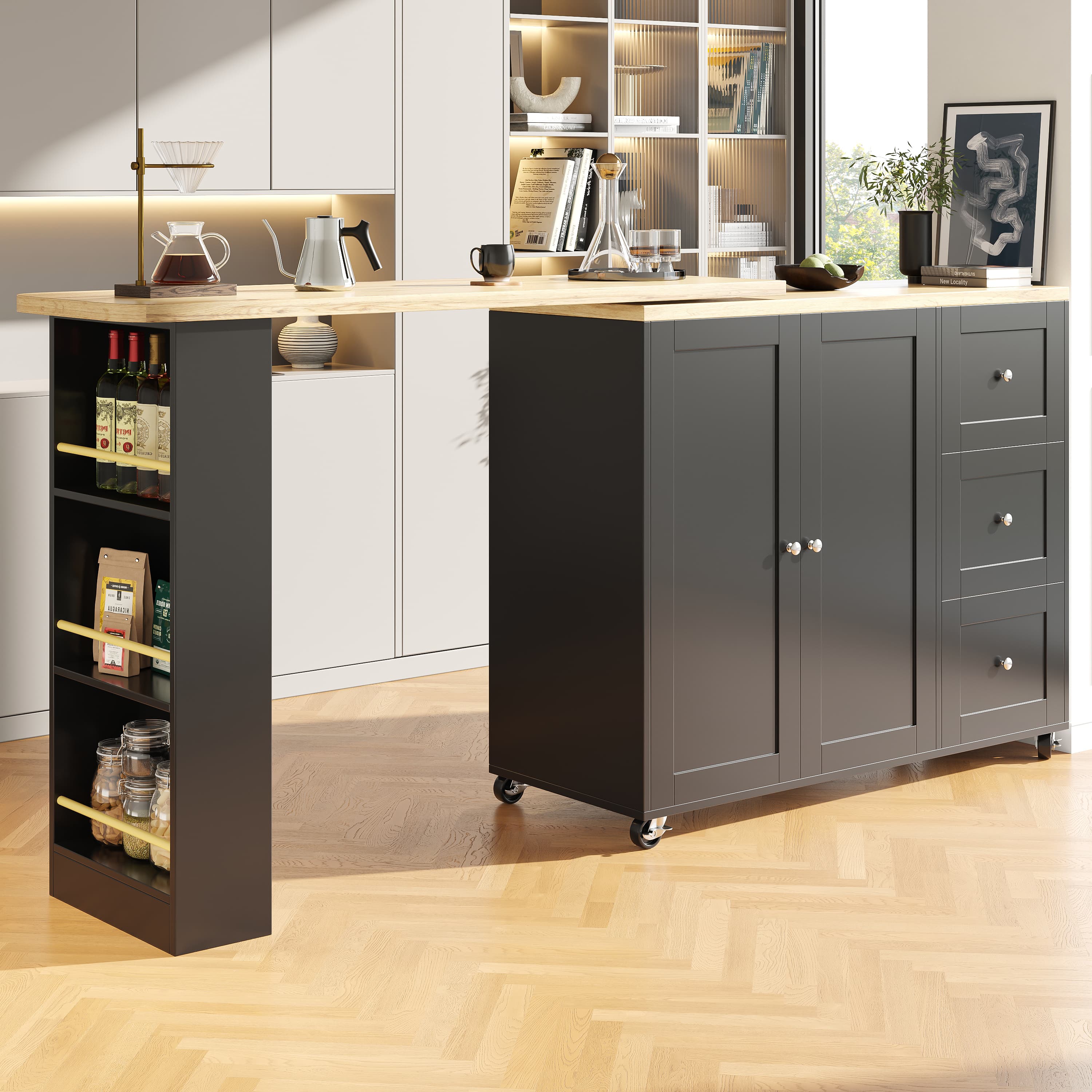 Multifunctional Swivel Bar Table with 3 Drawers, Black - image 5