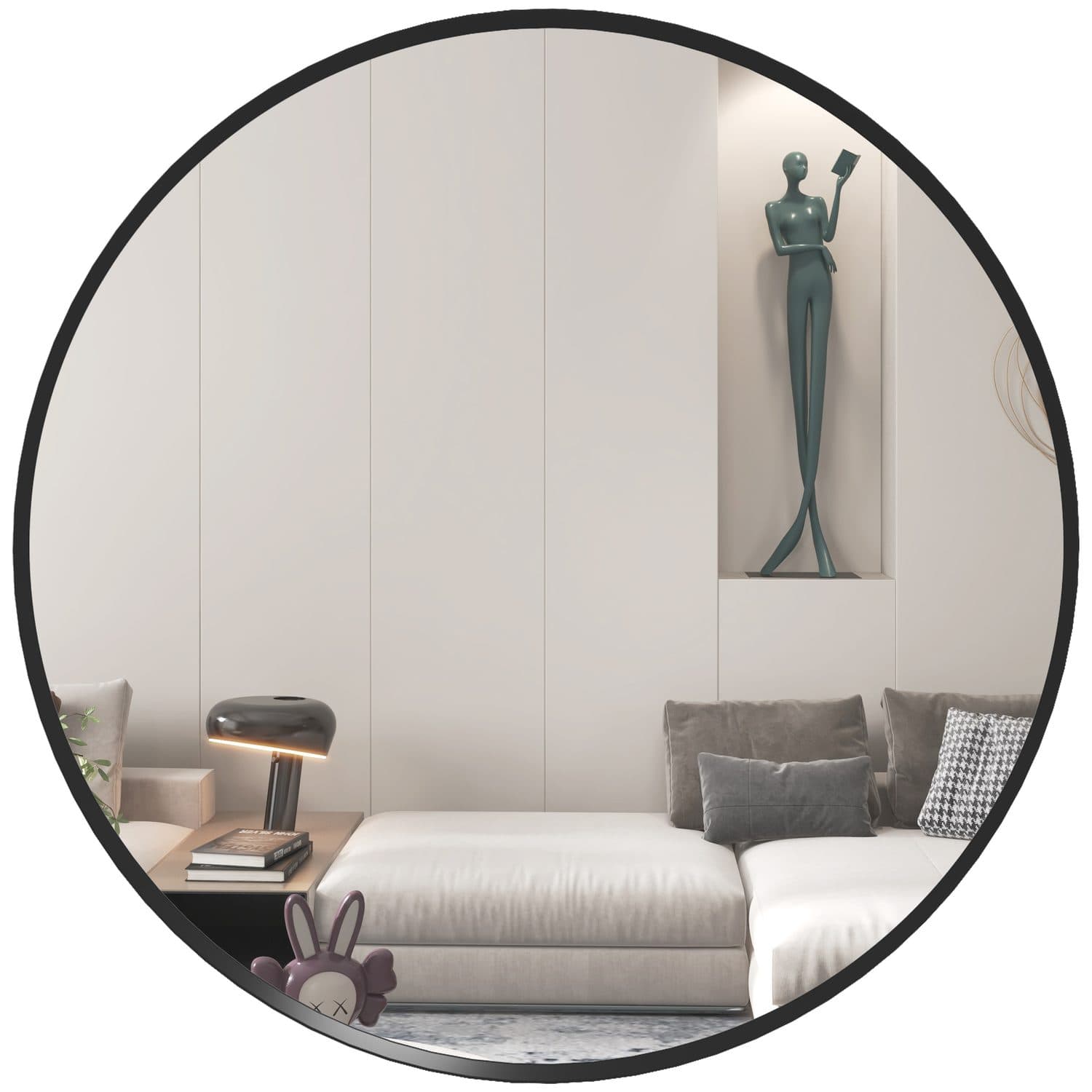 61cm Round Wall Mirror with a Slim Black Frame
