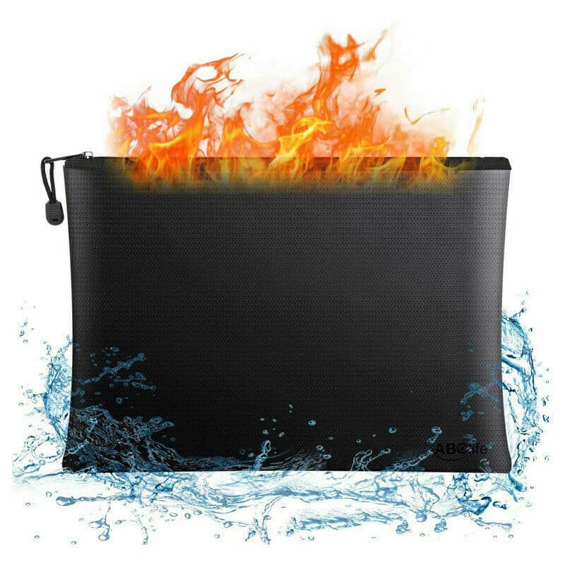 Black fireproof waterproof document pouch for valuables
