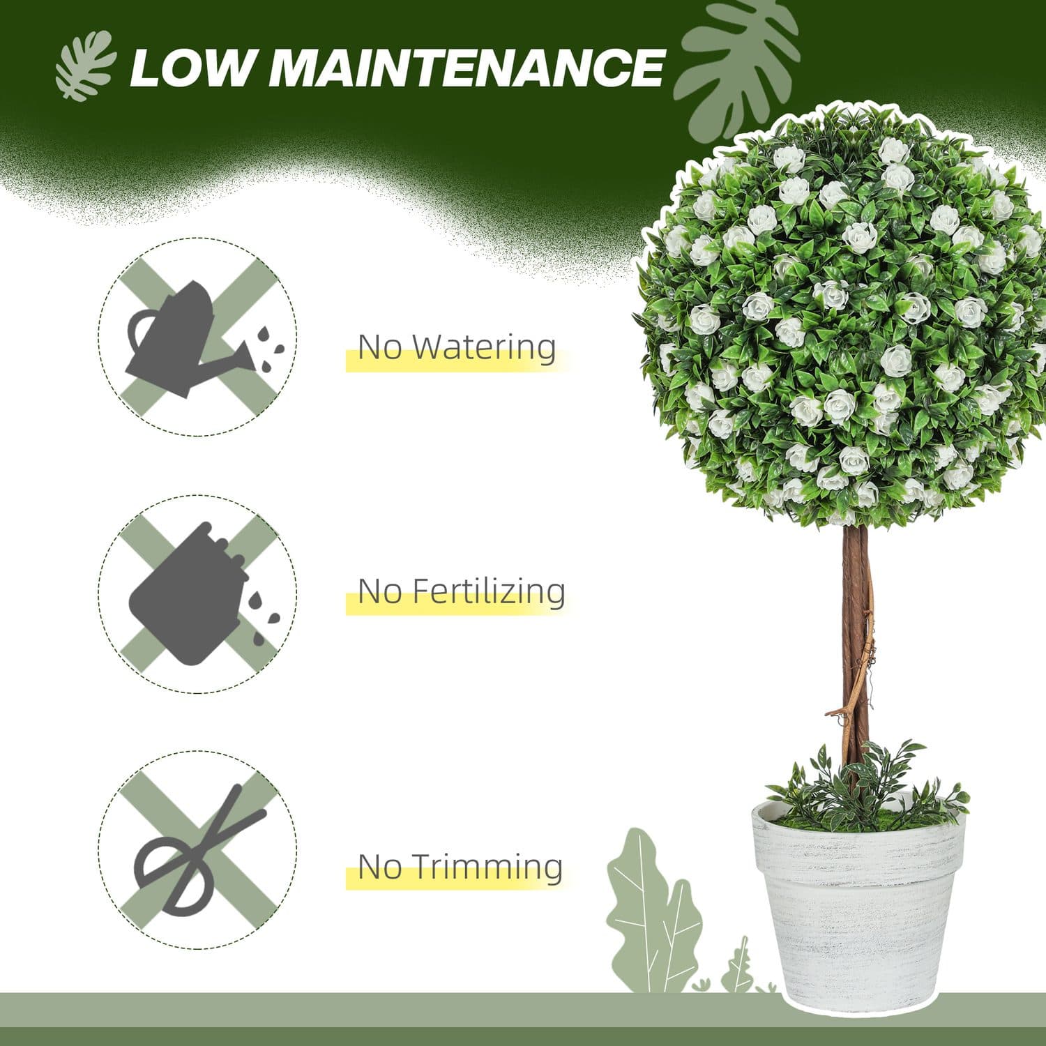 Set of 2 White Artificial Rose Topiary Trees - image 5