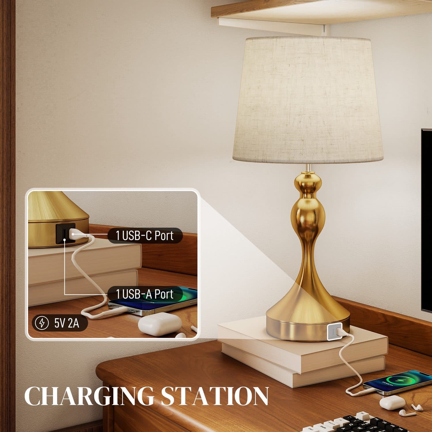 Gold USB Bedside Lamps - image 5