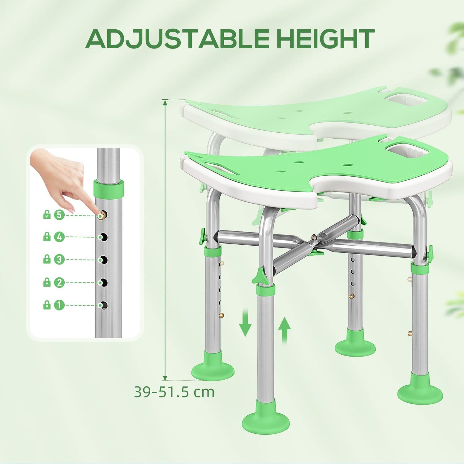 Green Adjustable Shower Stool with U-Shaped Seat - image 5