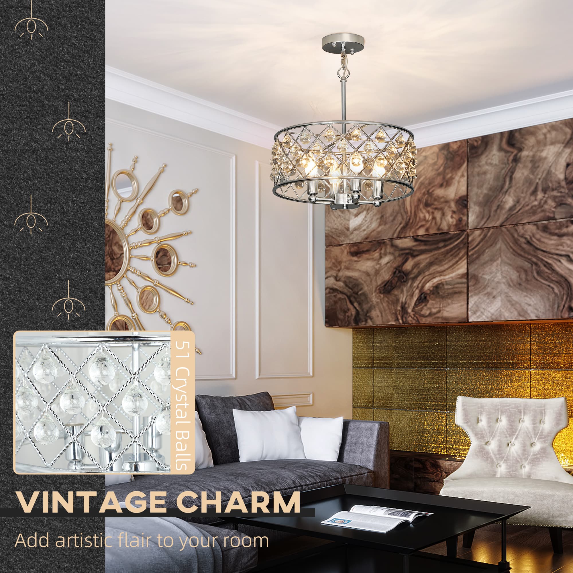 Silver Crystal Chandelier with Four E14 Bulb Holders - image 5