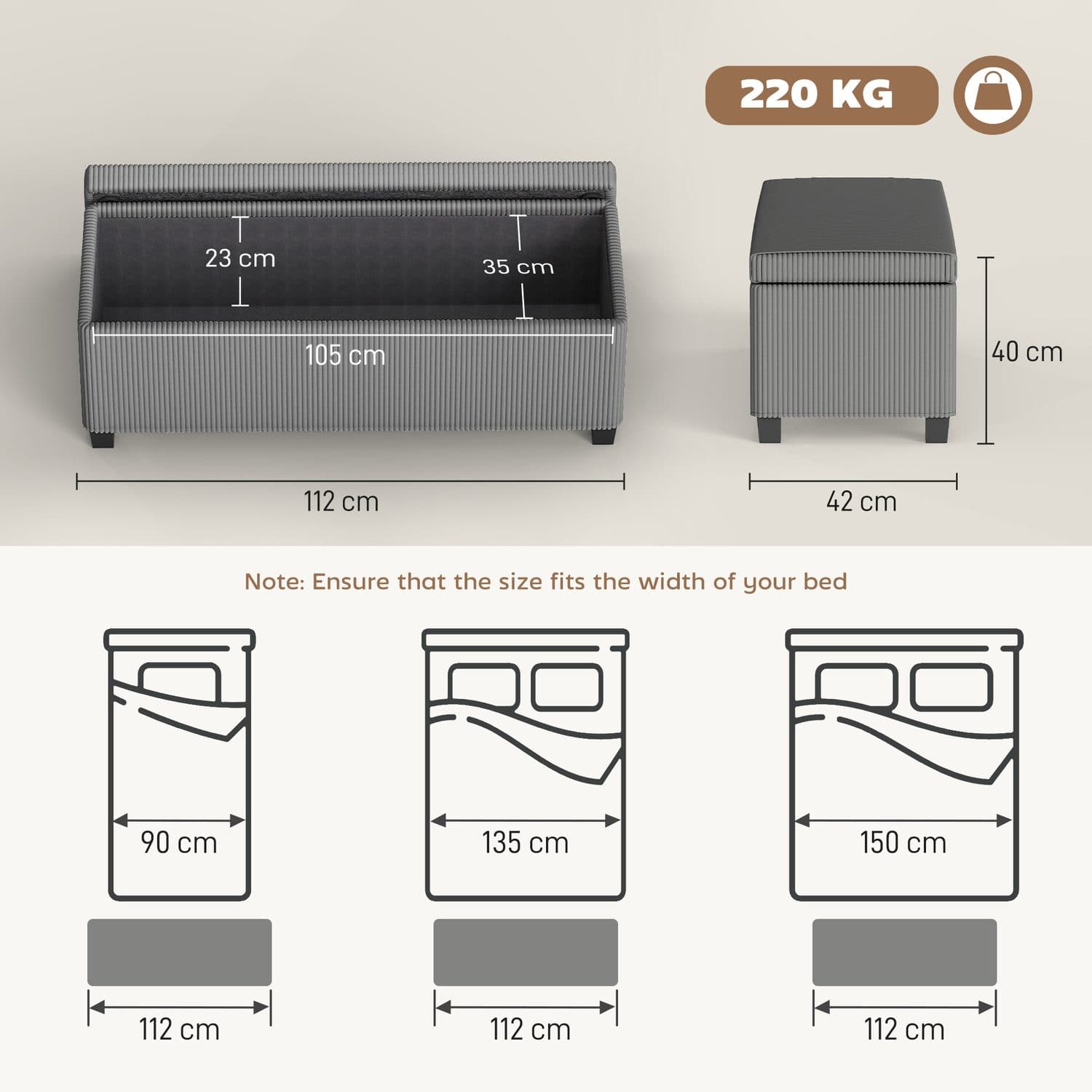 Grey Corduroy Storage Ottoman - image 5