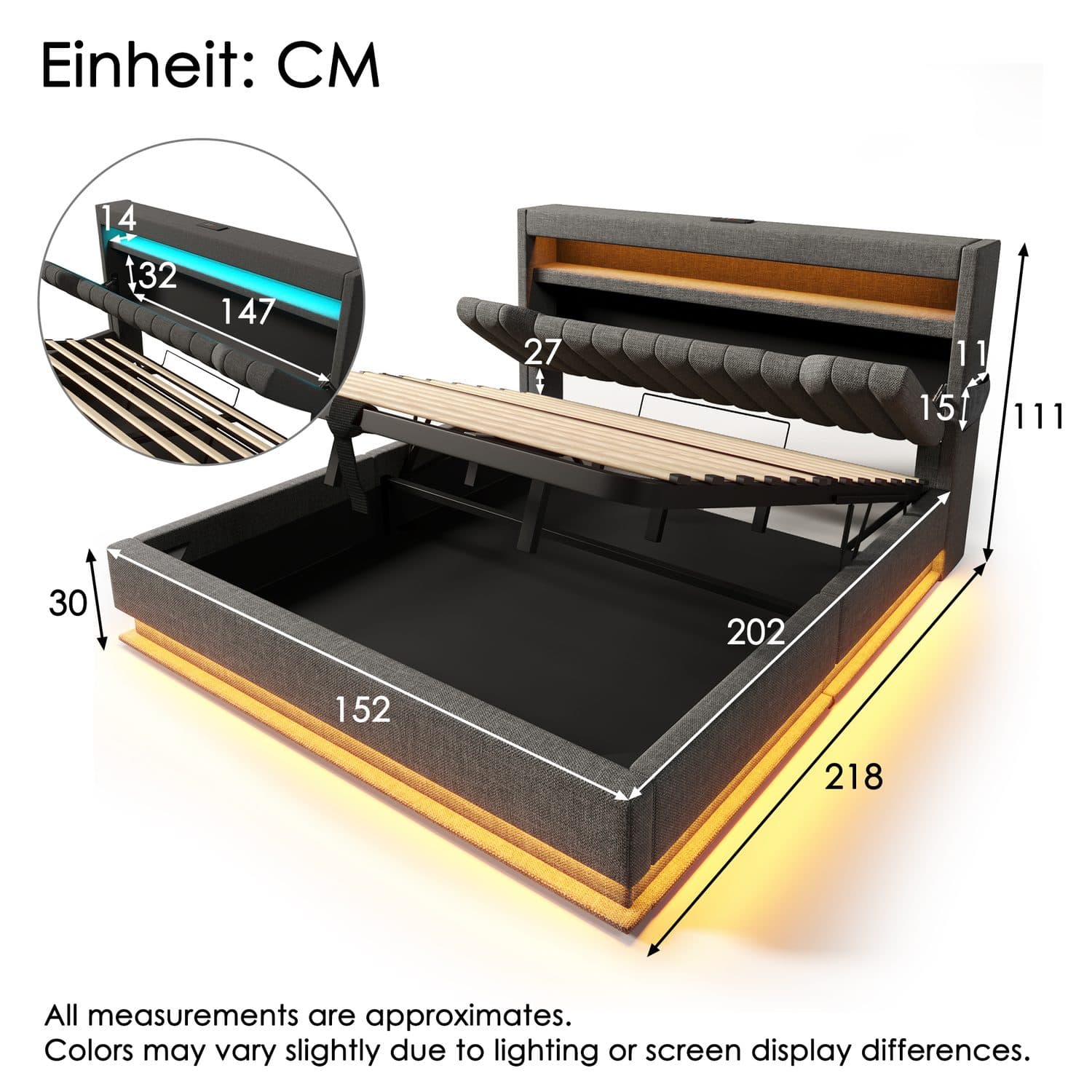 Grey Linen LED Ottoman Bed - image 4