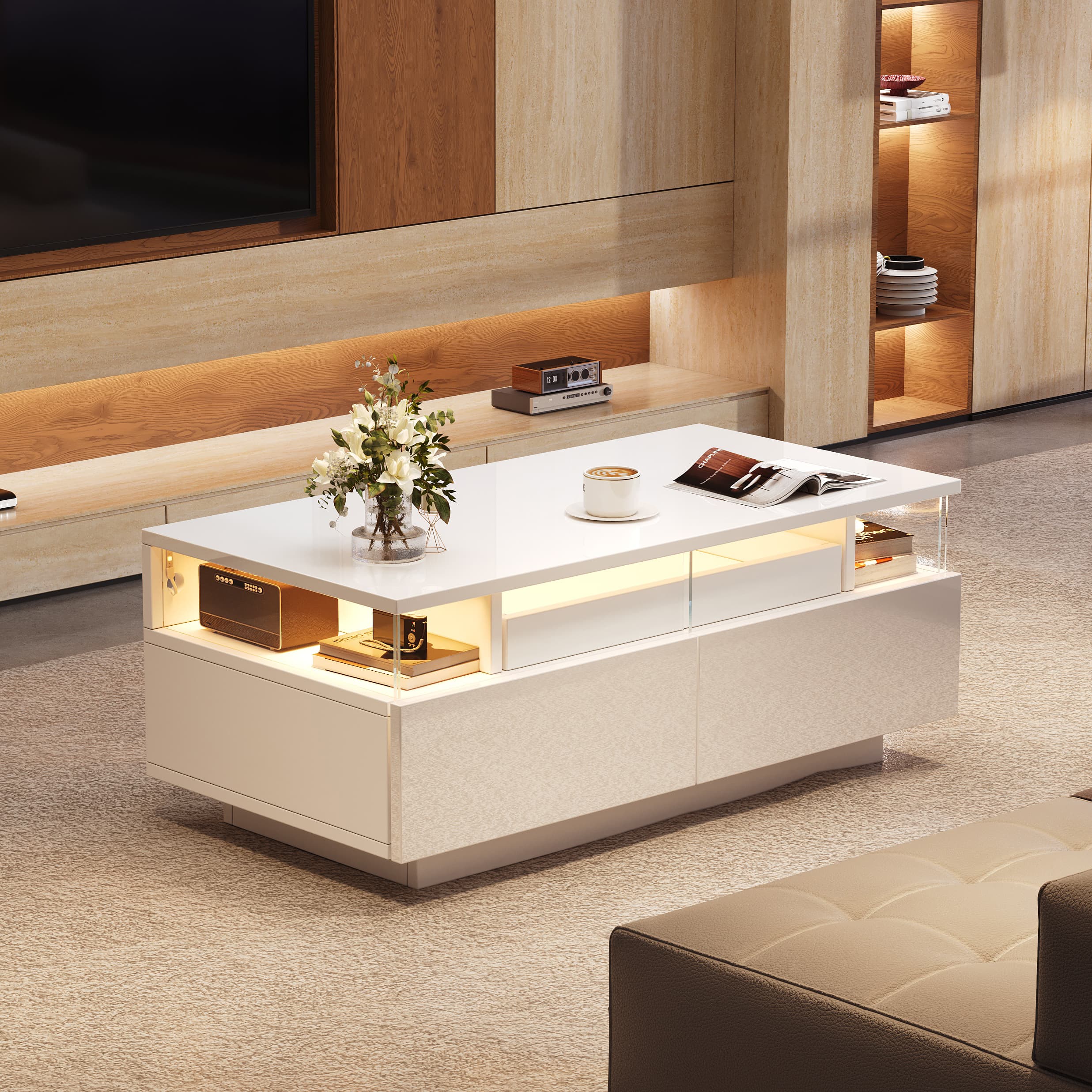 Modern High Gloss Coffee Table with LED Lighting & 2 Drawers - image 5