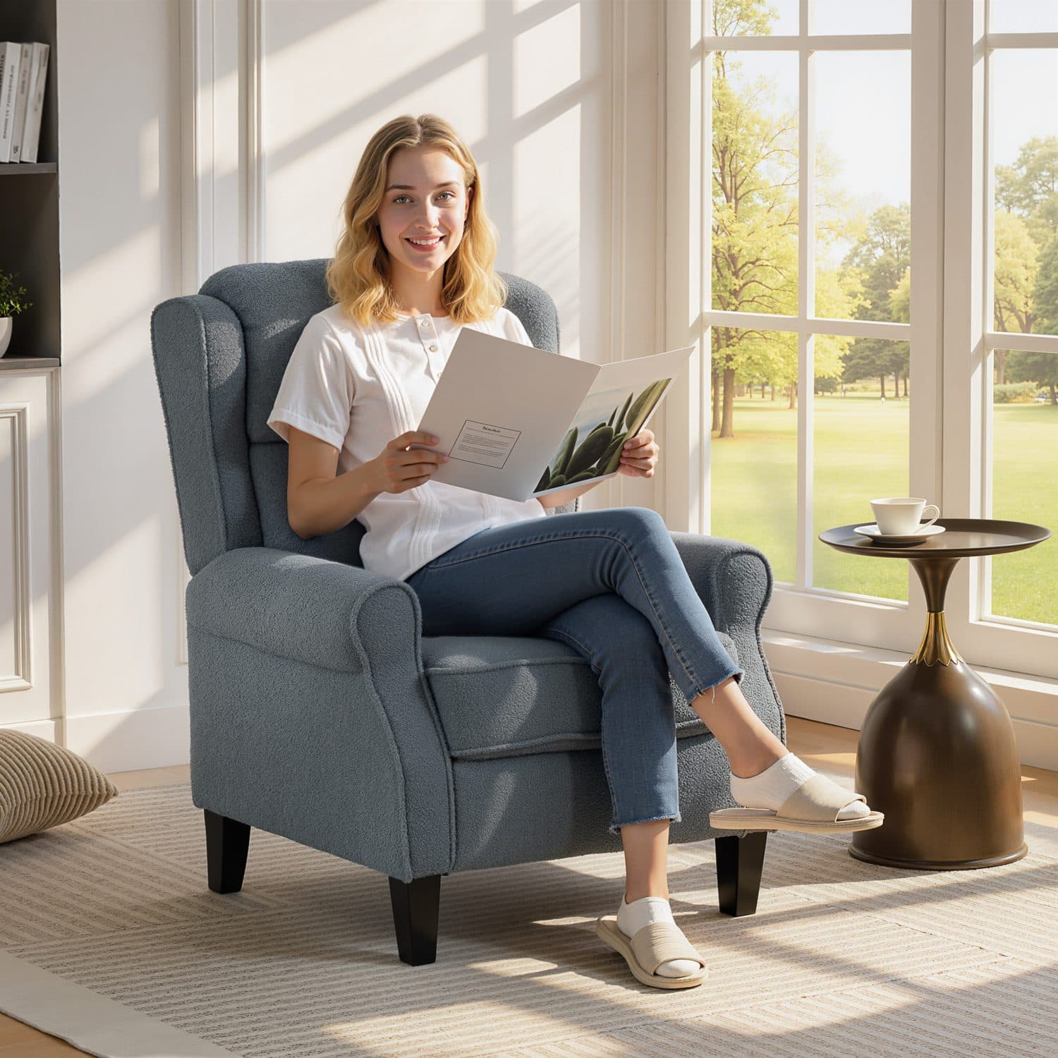 Sink Into Comfort: Grey Teddy Fleece Recliner Armchair - image 2