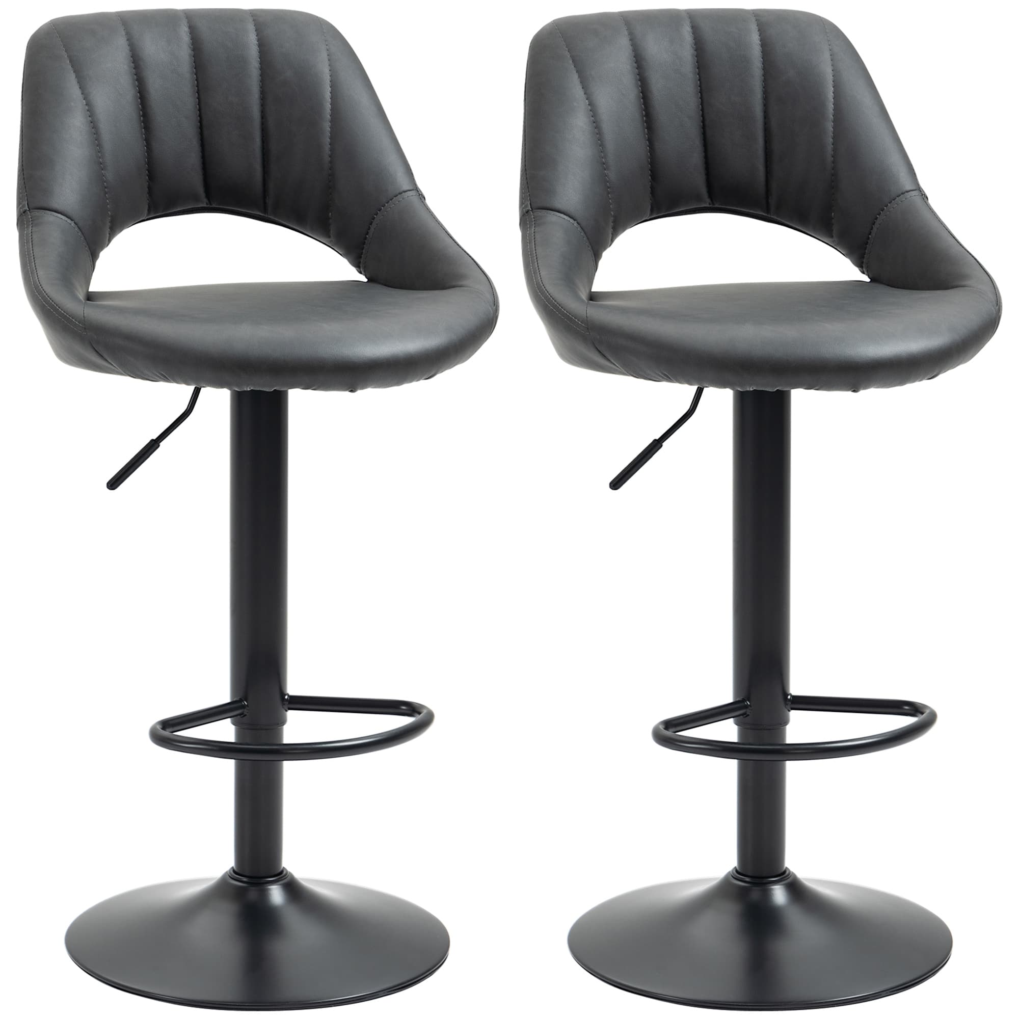 Grey PU Leather Swivel Bar Stools Set of 2