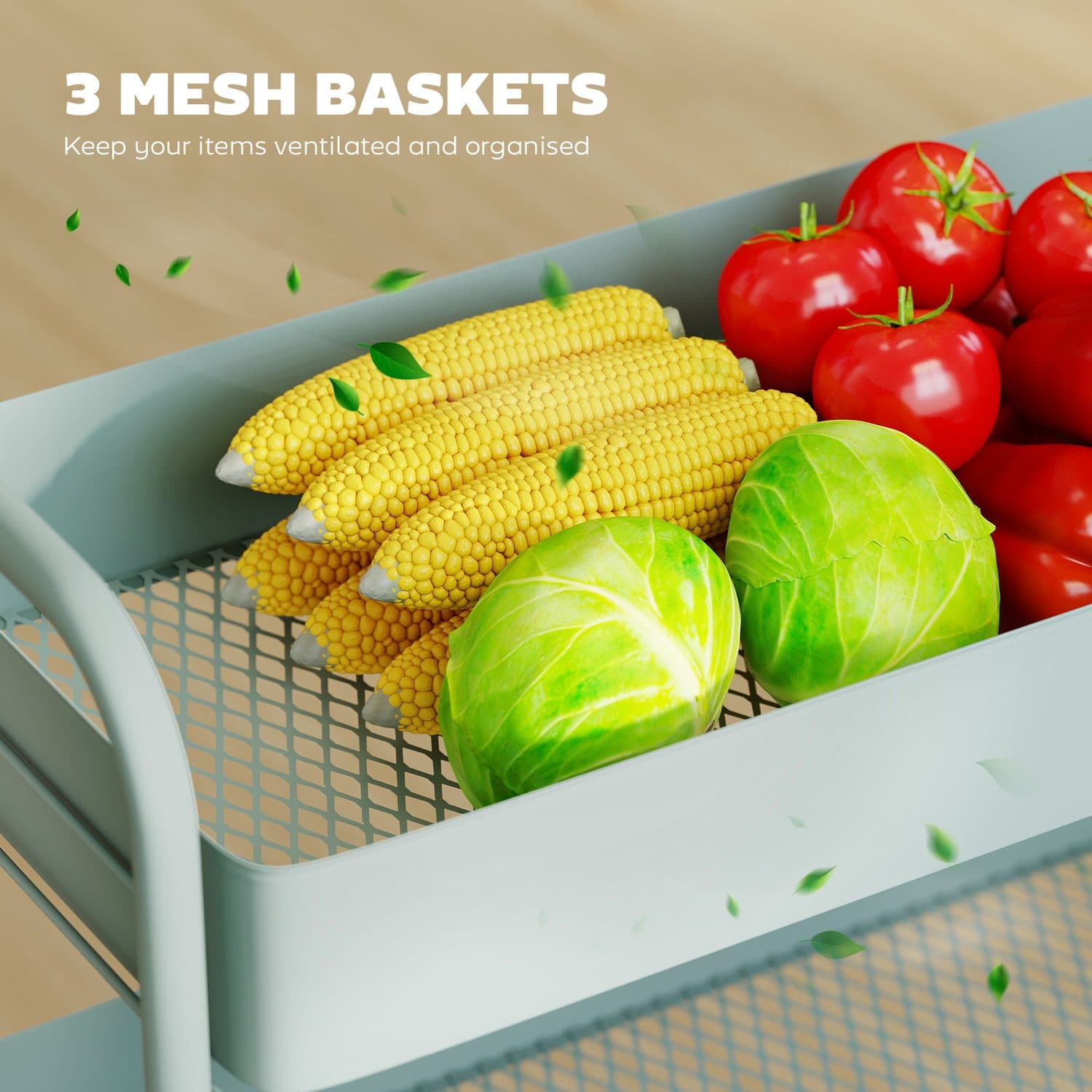 Light Green 3-Tier Storage Trolley for Flexible Rooms - image 3