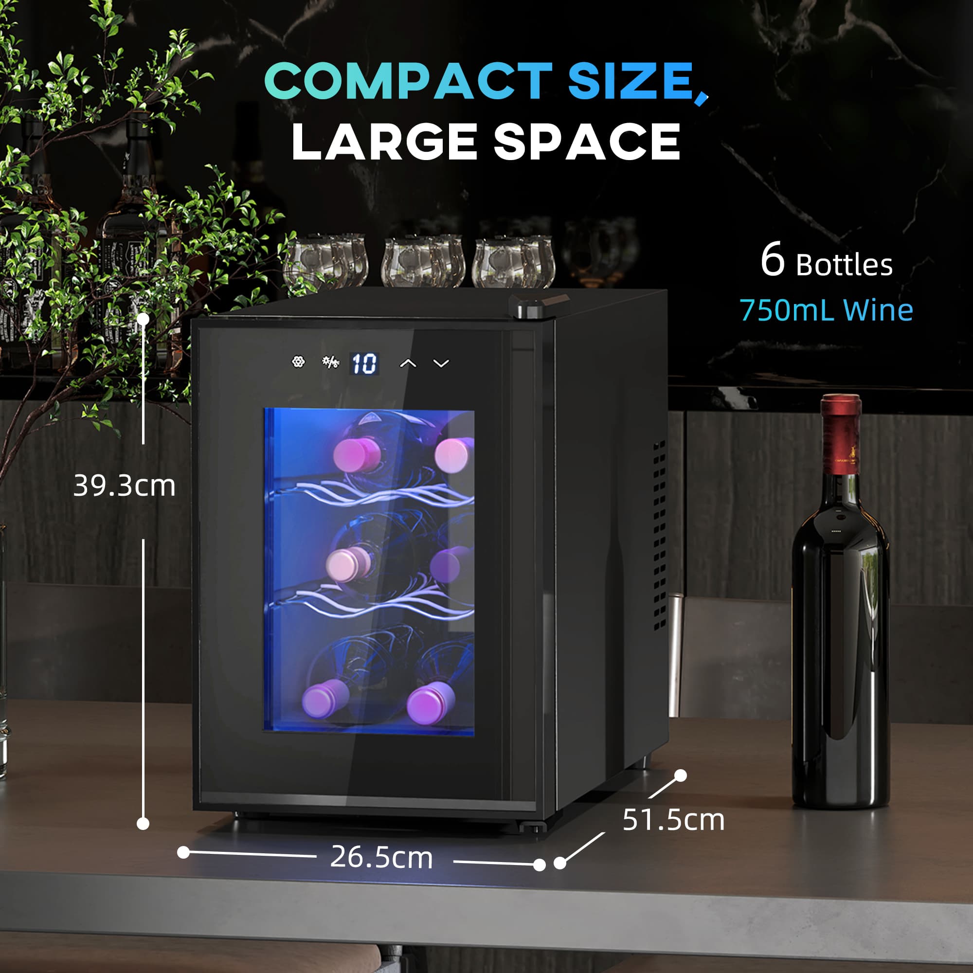 Compact Six-Bottle Wine Fridge with Touch Control and LED Interior - image 1