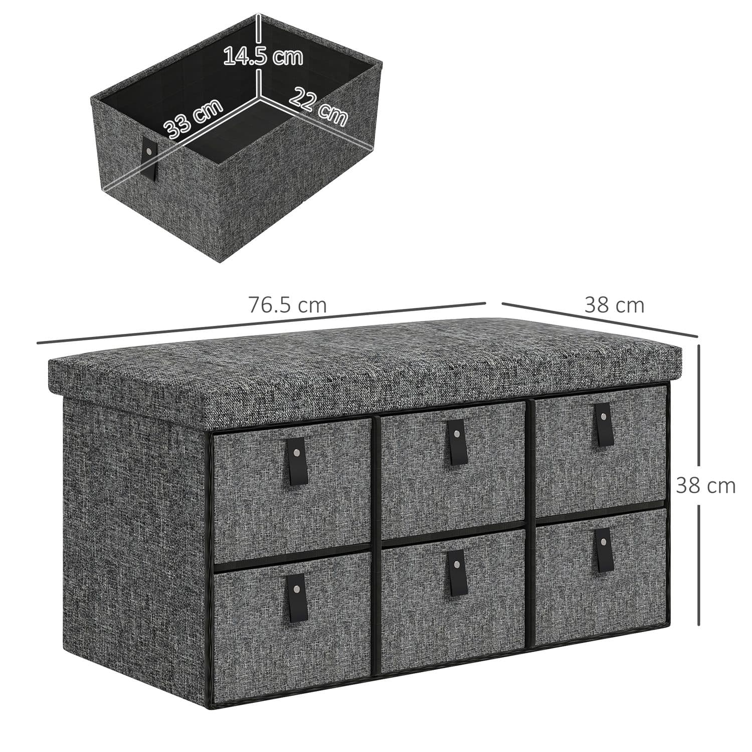 Dark Grey Shoe Storage Bench with Six Drawers - image 5