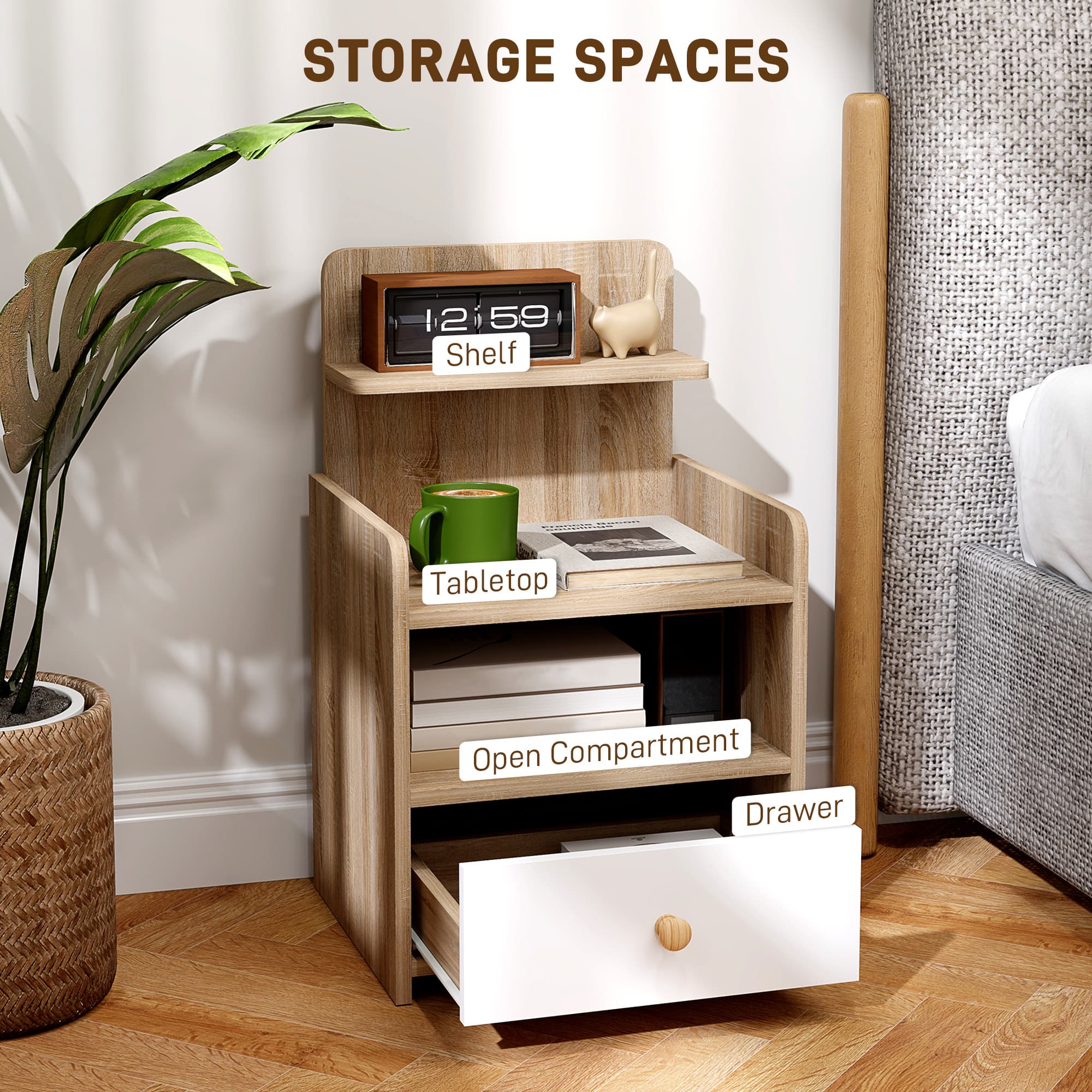 Bedside table with shelves and white drawer - image 1