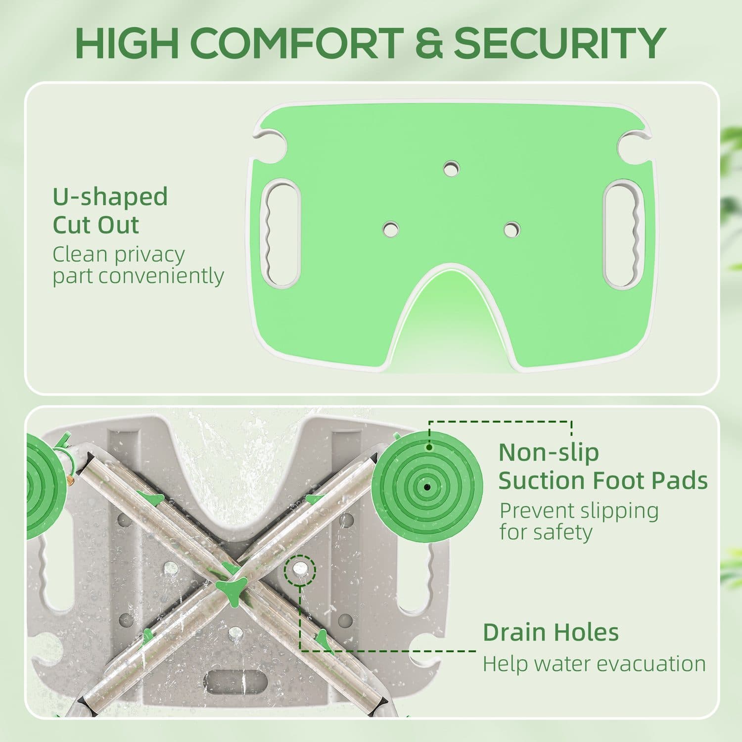 Green Adjustable Shower Stool with U-Shaped Seat - image 3