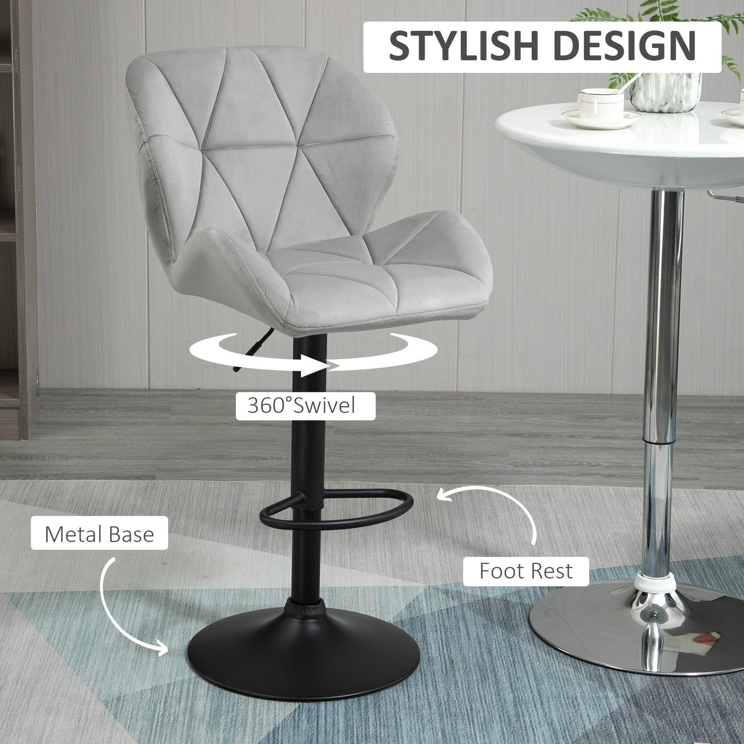 Light Grey Velvet Adjustable Bar Stools - image 1