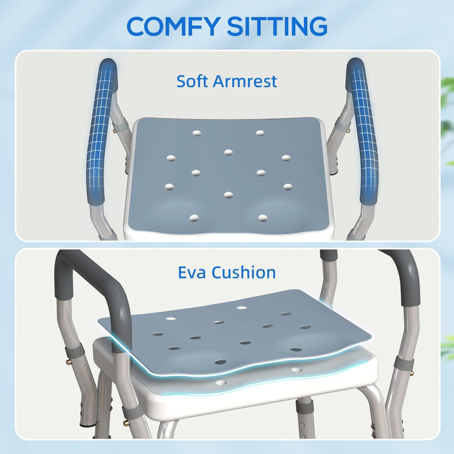 Adjustable Light Blue Bath Seat with Armrests - image 3