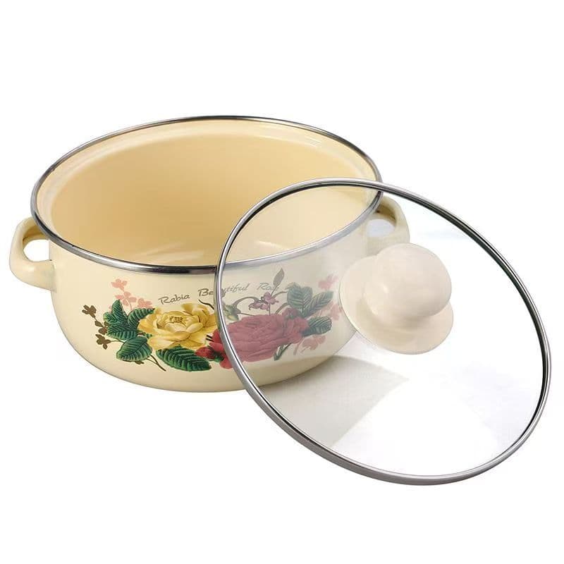 Graduated Enamel Stockpot Set with Rose Floral Design - image 2