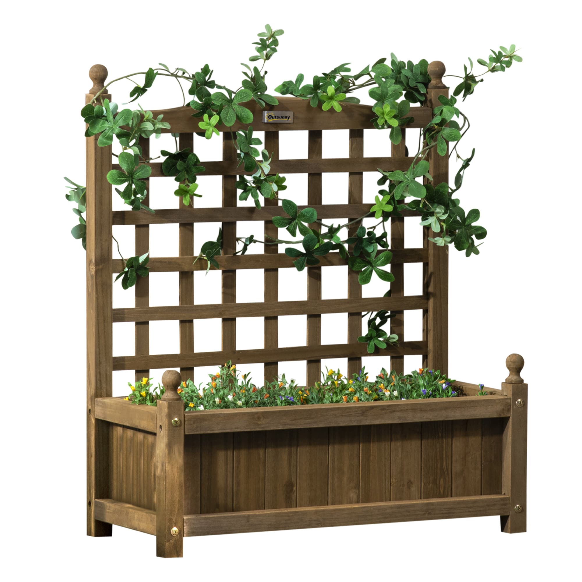 Wooden Planter Box with Trellis for Climbers