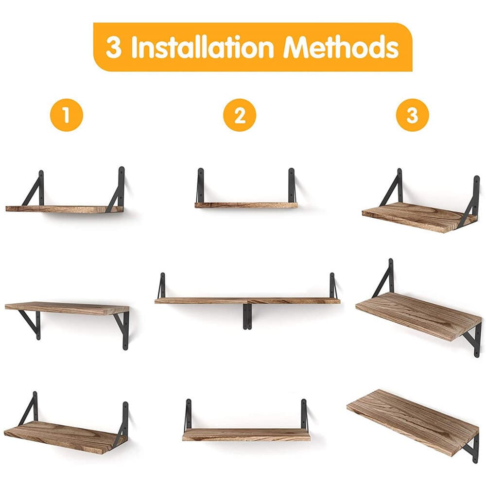 Four Wall-Mounted Floating Shelves with Black Metal Brackets - image 4